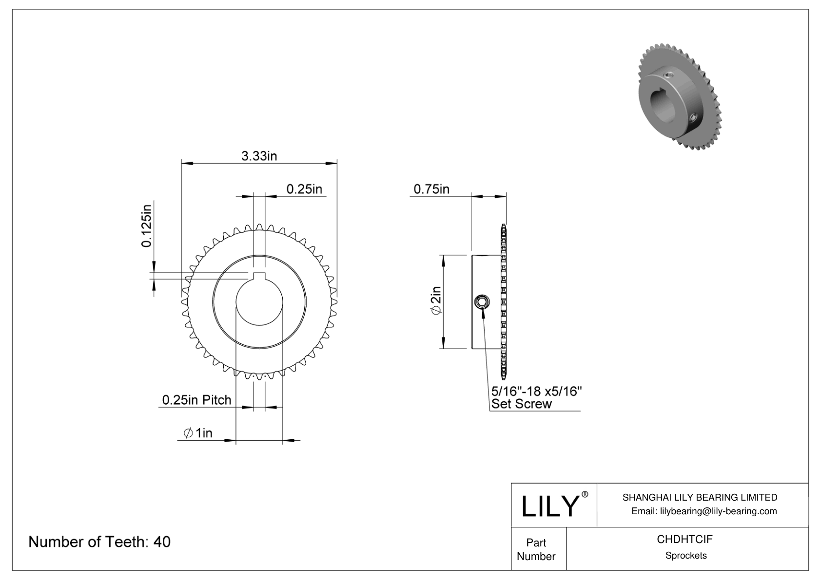 CHDHTCIF Sprockets for ANSI Roller Chain cad drawing