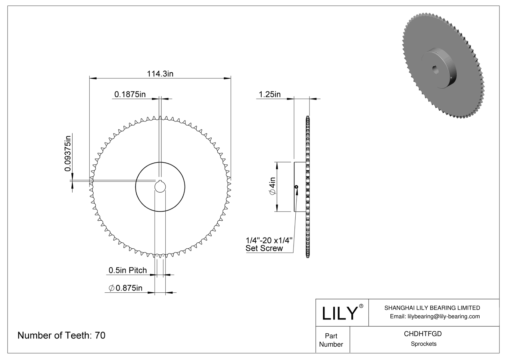 CHDHTFGD Piñones para cadena de rodillos ANSI cad drawing