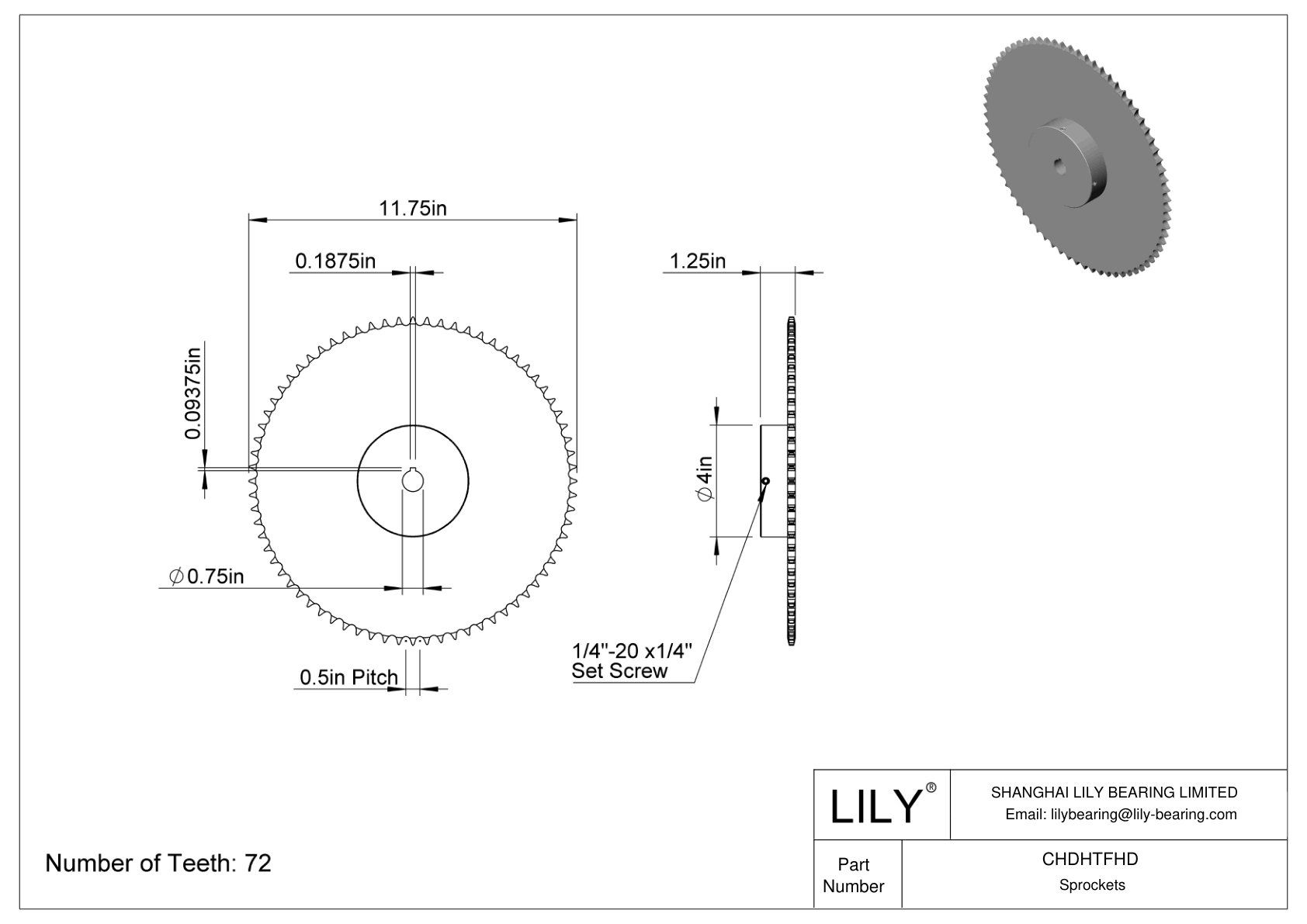 CHDHTFHD Piñones para cadena de rodillos ANSI cad drawing