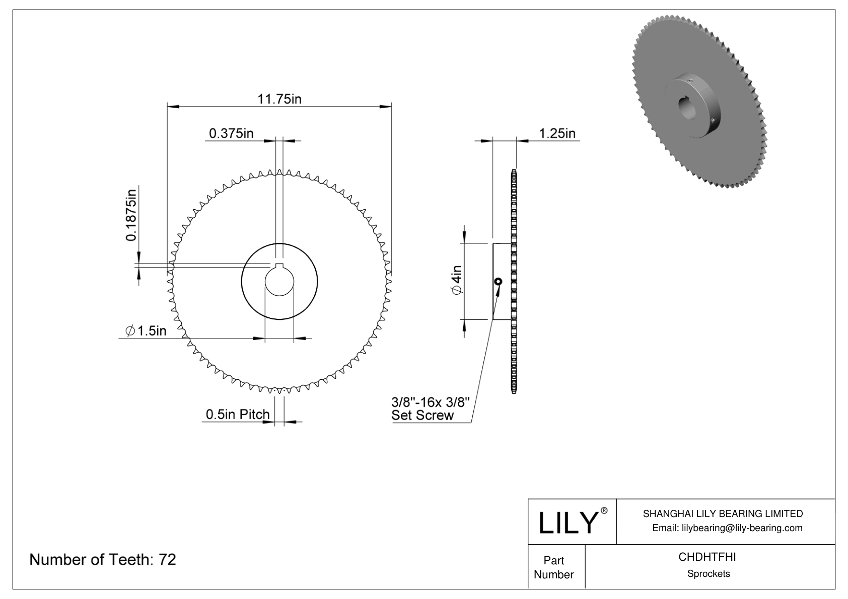 CHDHTFHI Piñones para cadena de rodillos ANSI cad drawing