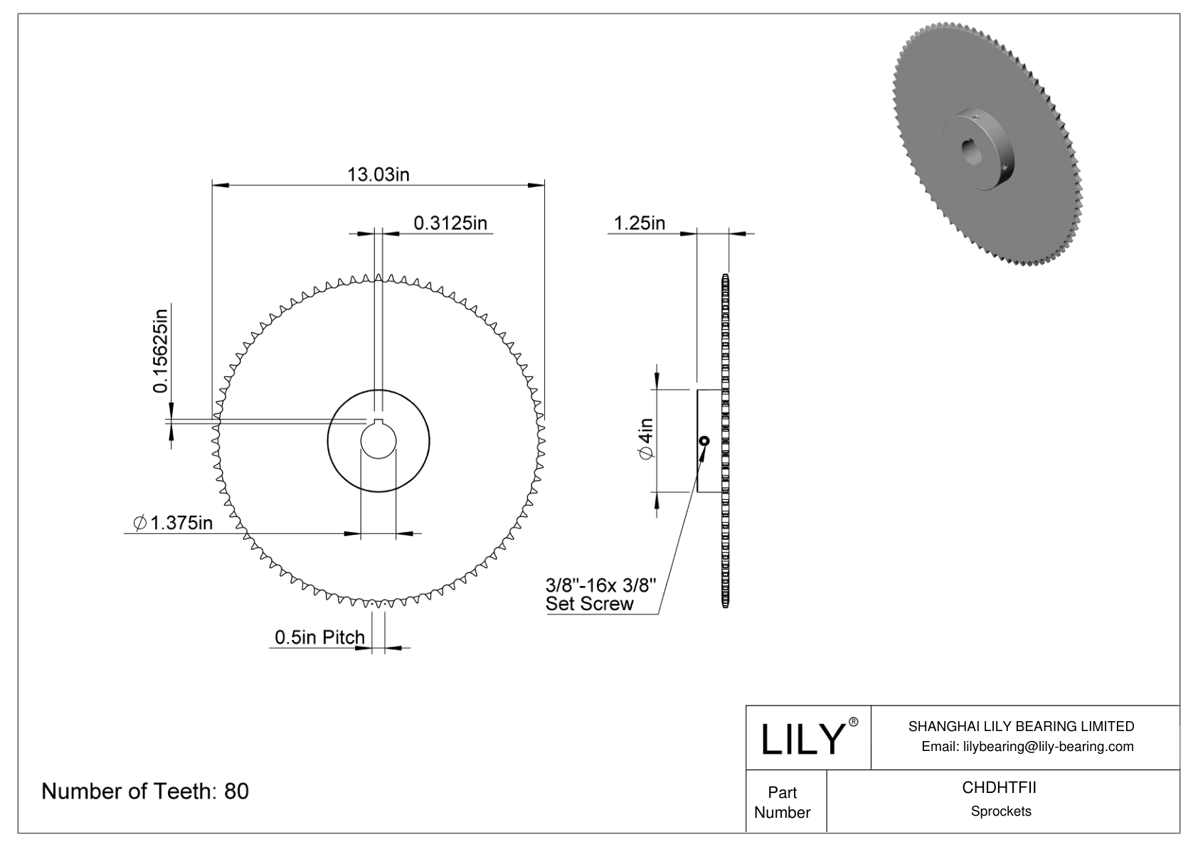 CHDHTFII Piñones para cadena de rodillos ANSI cad drawing