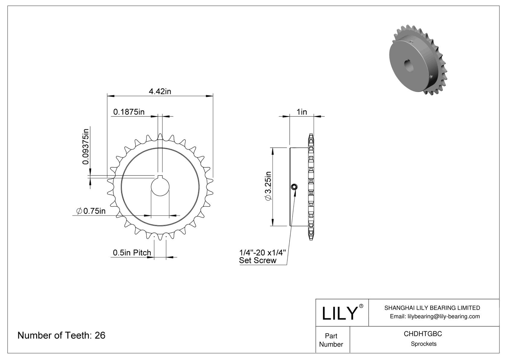 CHDHTGBC Piñones para cadena de rodillos ANSI cad drawing