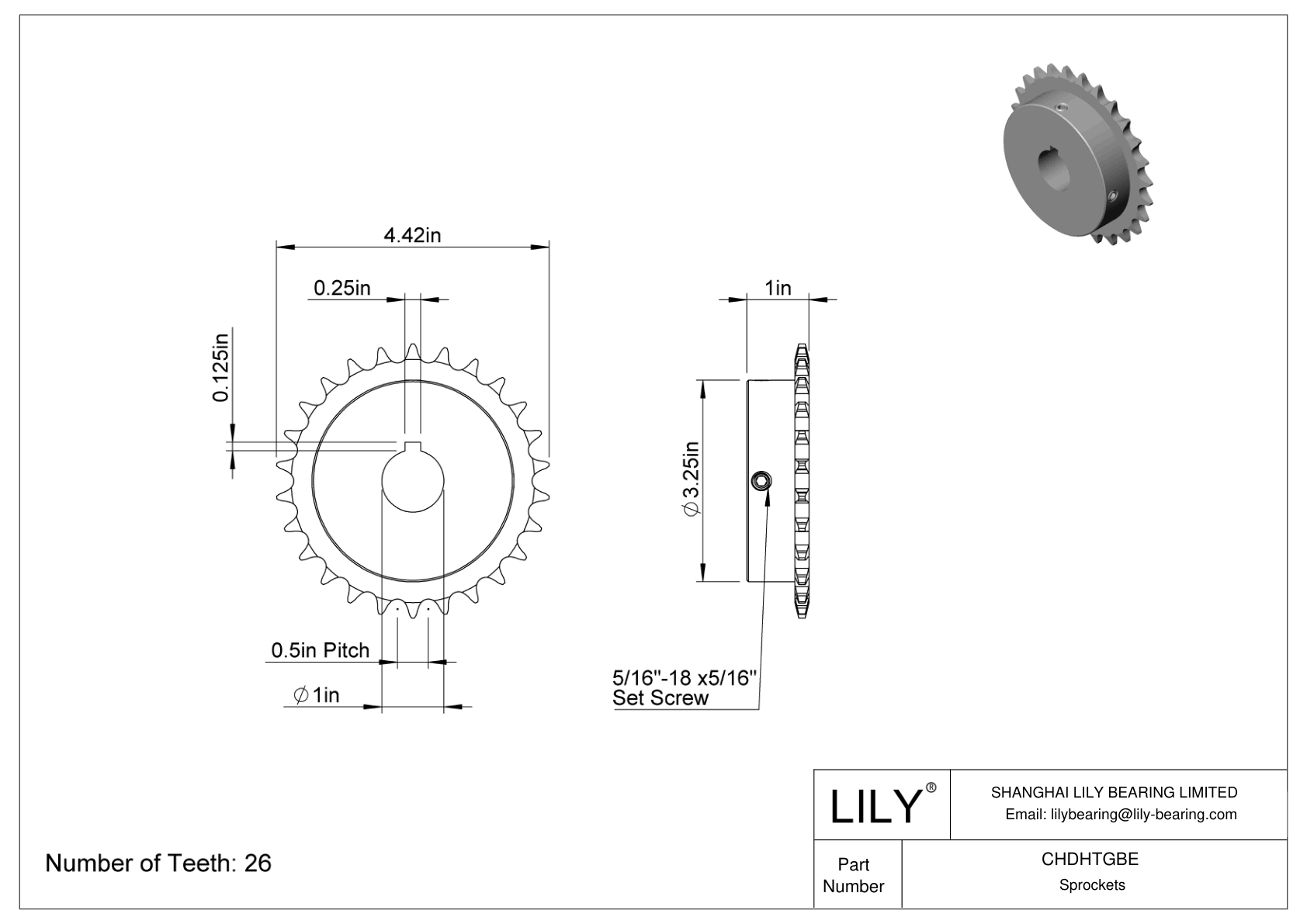CHDHTGBE Sprockets for ANSI Roller Chain cad drawing