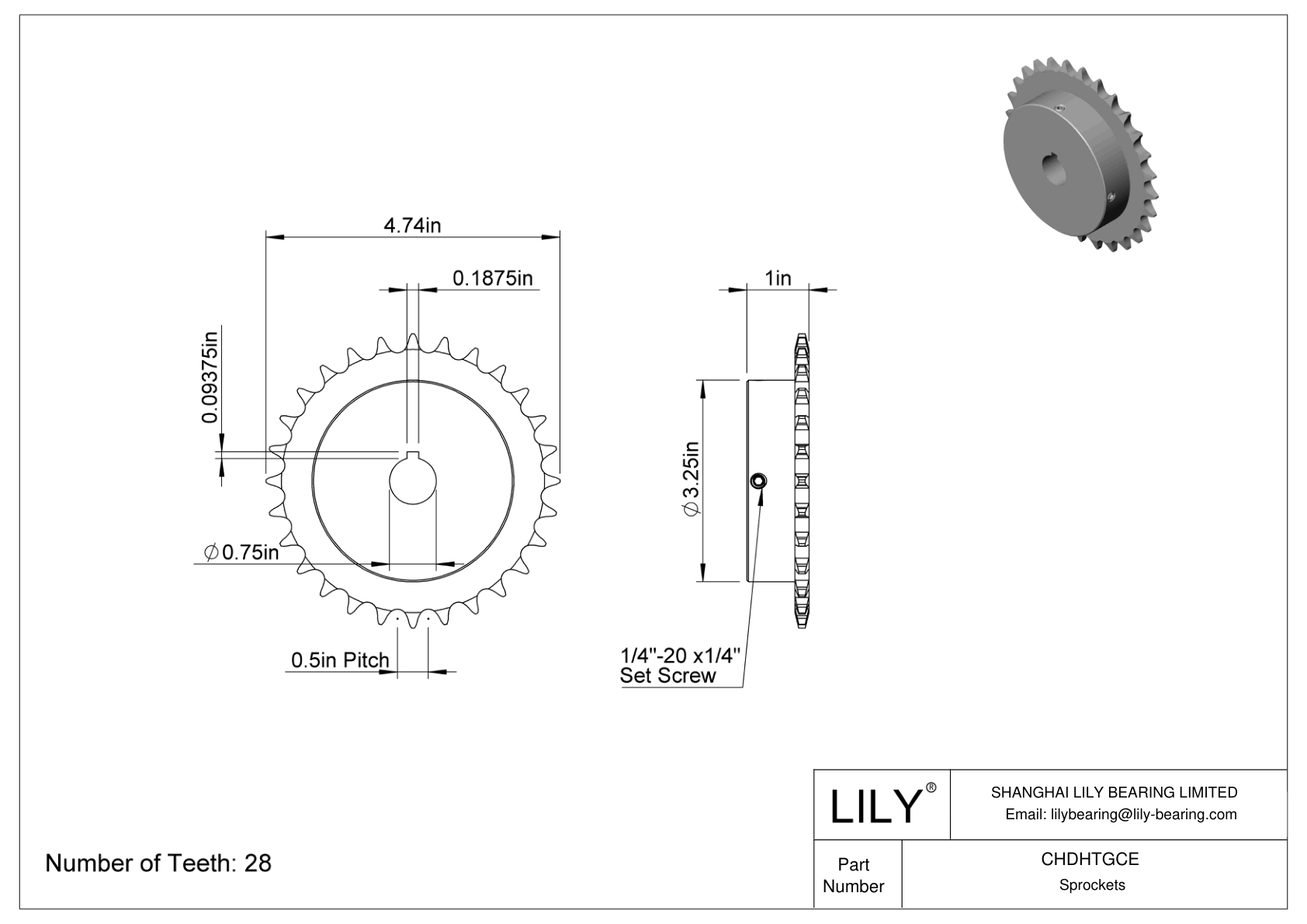 CHDHTGCE Sprockets for ANSI Roller Chain cad drawing
