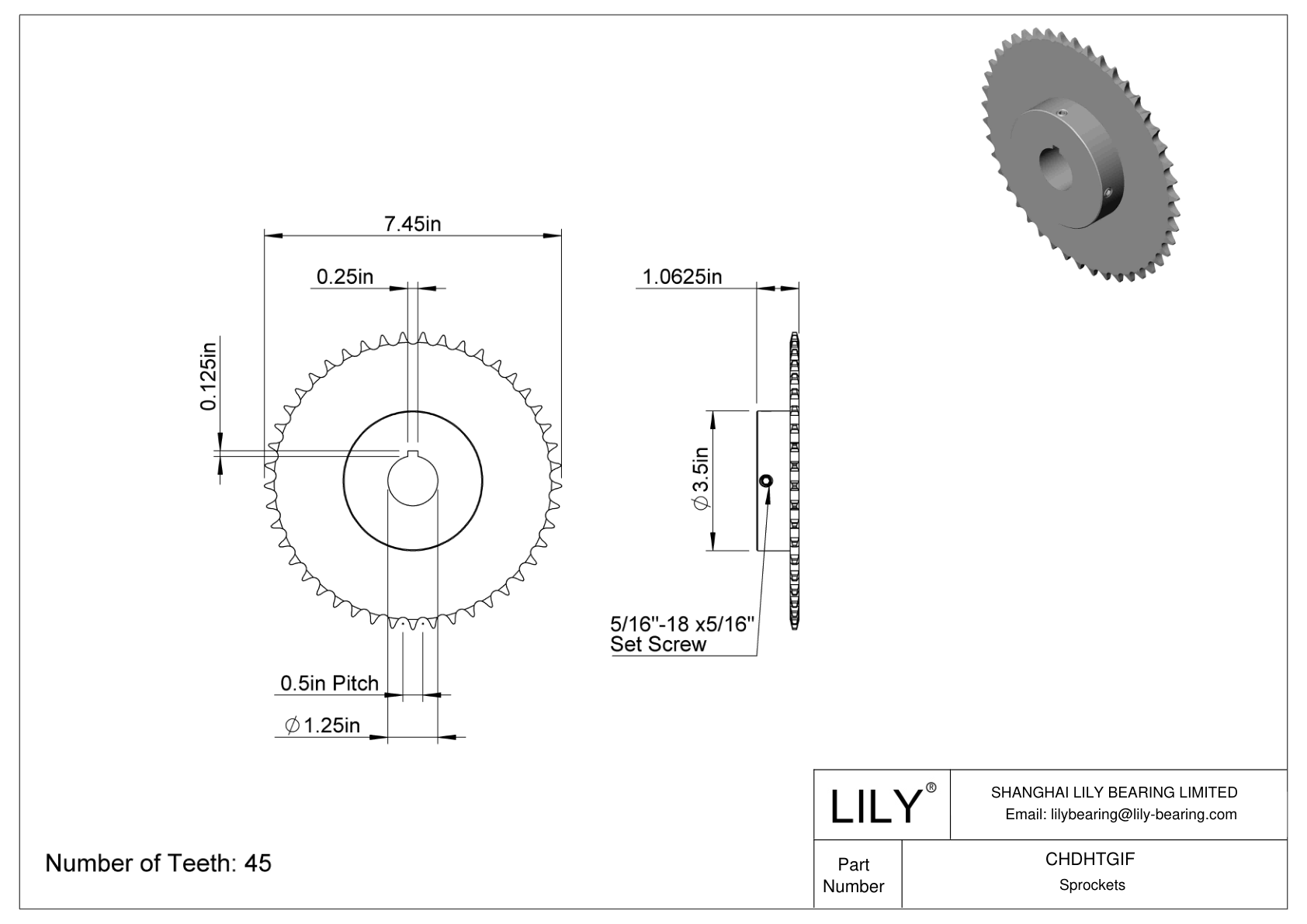 CHDHTGIF Sprockets for ANSI Roller Chain cad drawing