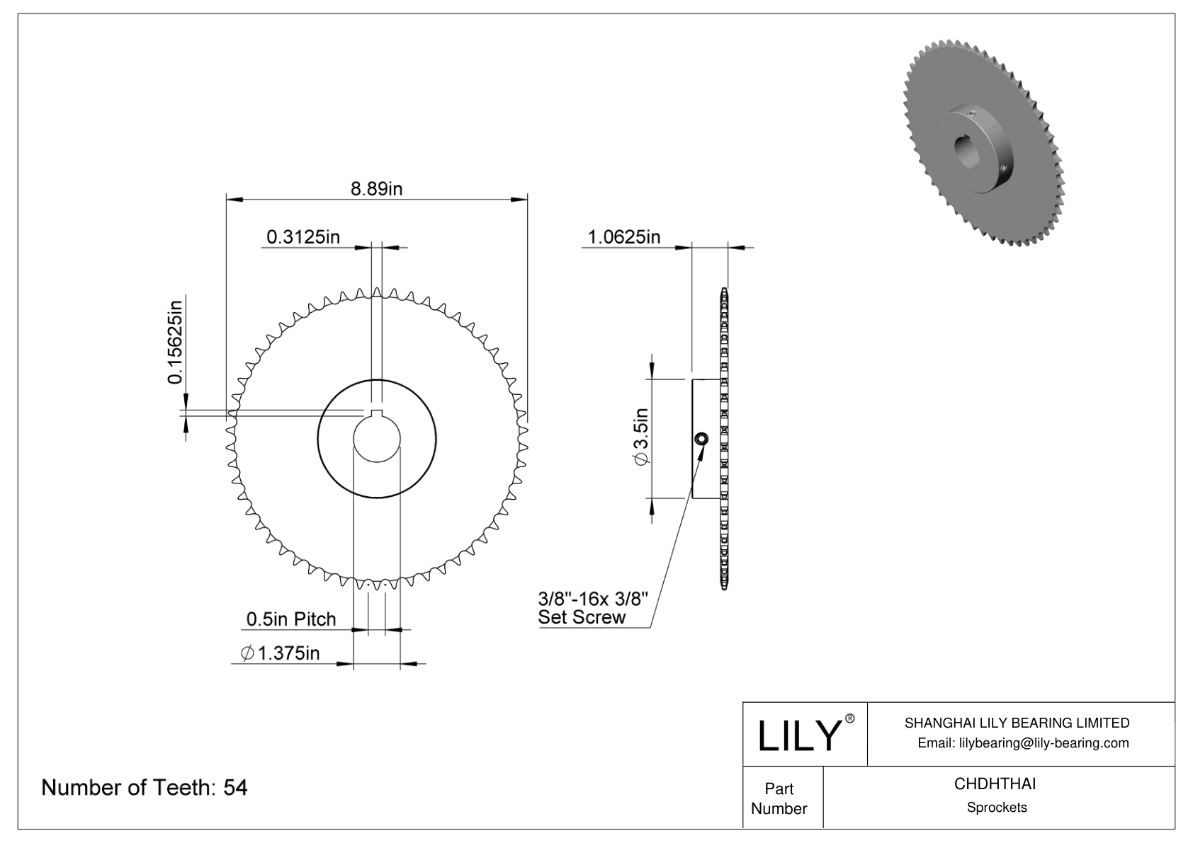 CHDHTHAI Sprockets for ANSI Roller Chain cad drawing