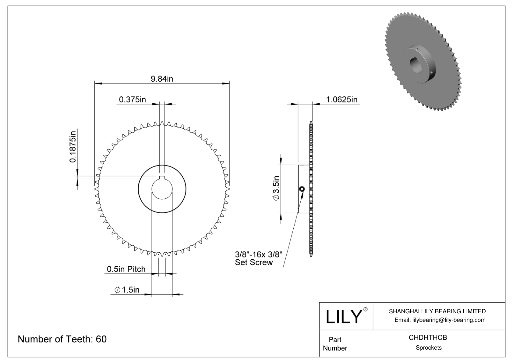 CHDHTHCB 用于 ANSI 滚子链的链轮 cad drawing