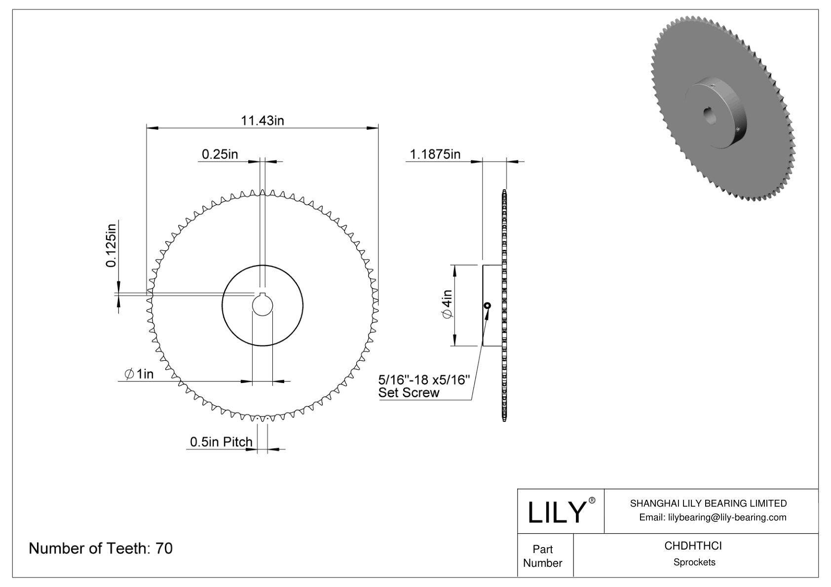 CHDHTHCI Piñones para cadena de rodillos ANSI cad drawing