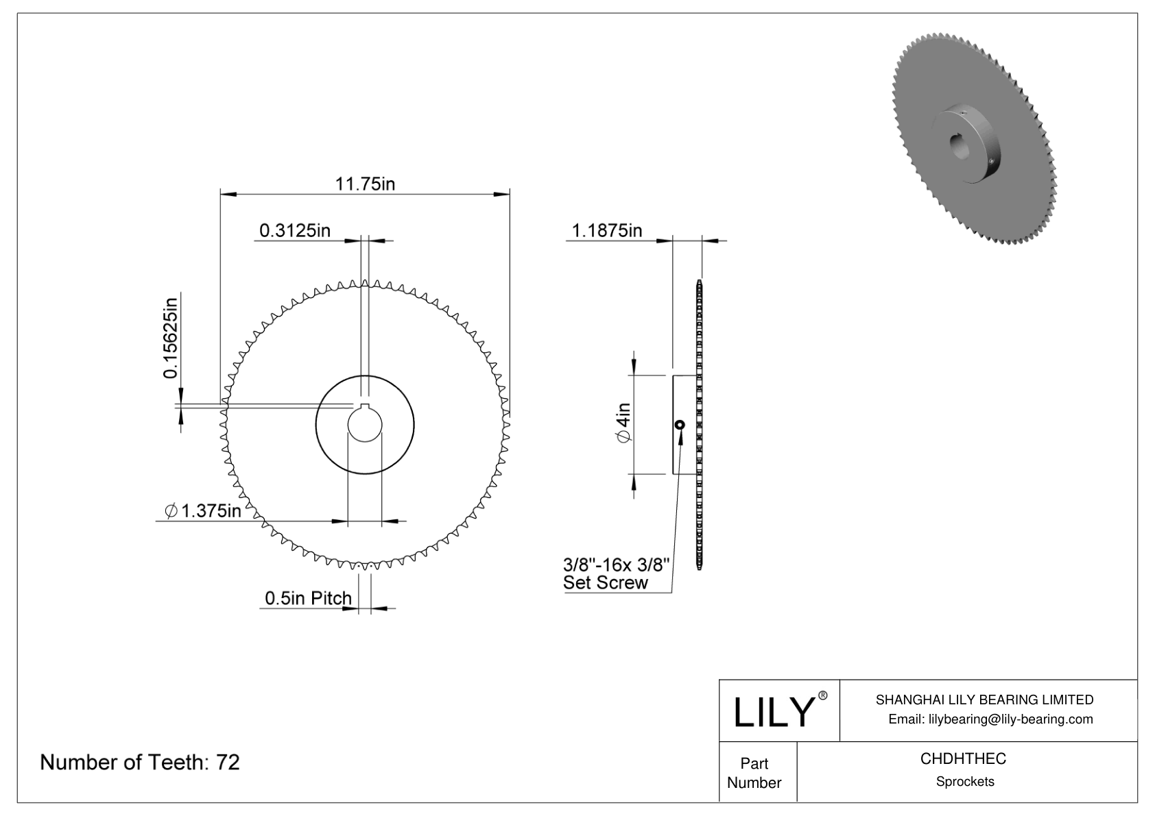 CHDHTHEC 用于 ANSI 滚子链的链轮 cad drawing