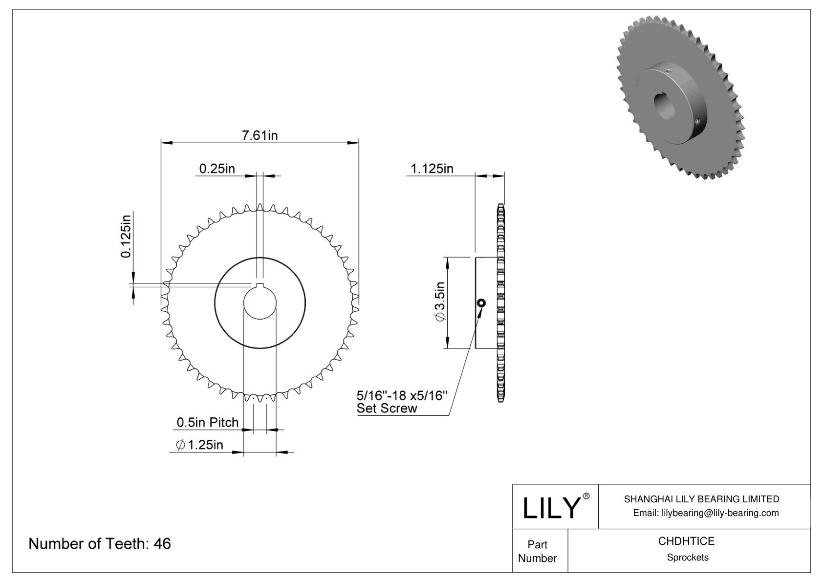 CHDHTICE Sprockets for ANSI Roller Chain cad drawing