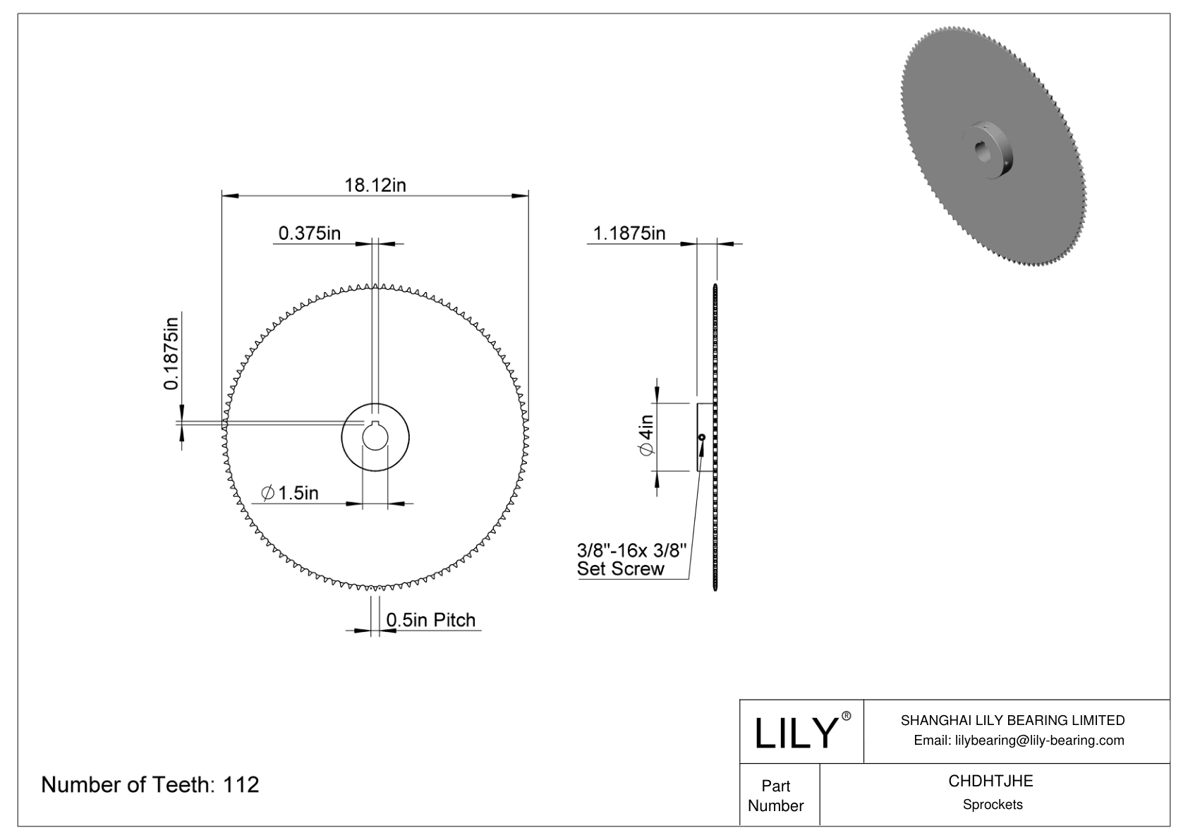 CHDHTJHE Sprockets for ANSI Roller Chain cad drawing