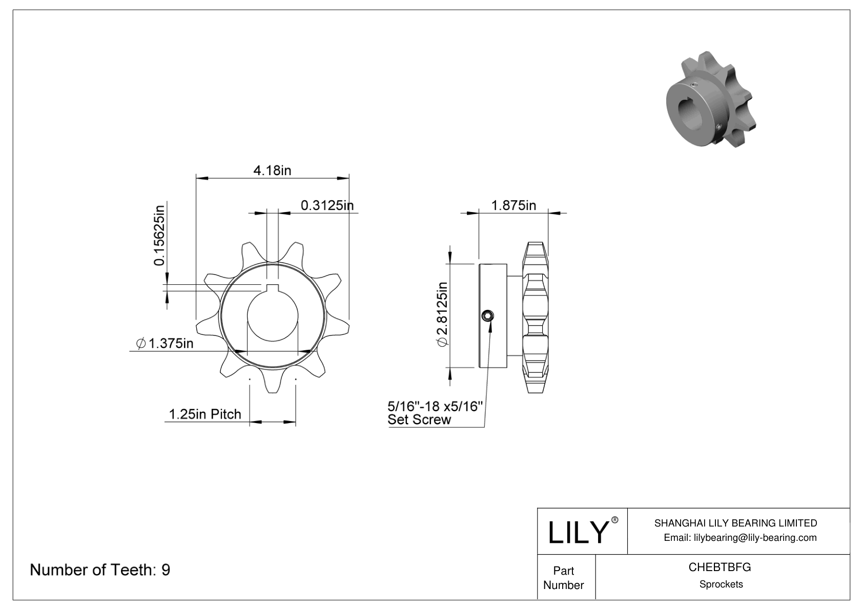 CHEBTBFG Piñones para cadena de rodillos ANSI cad drawing