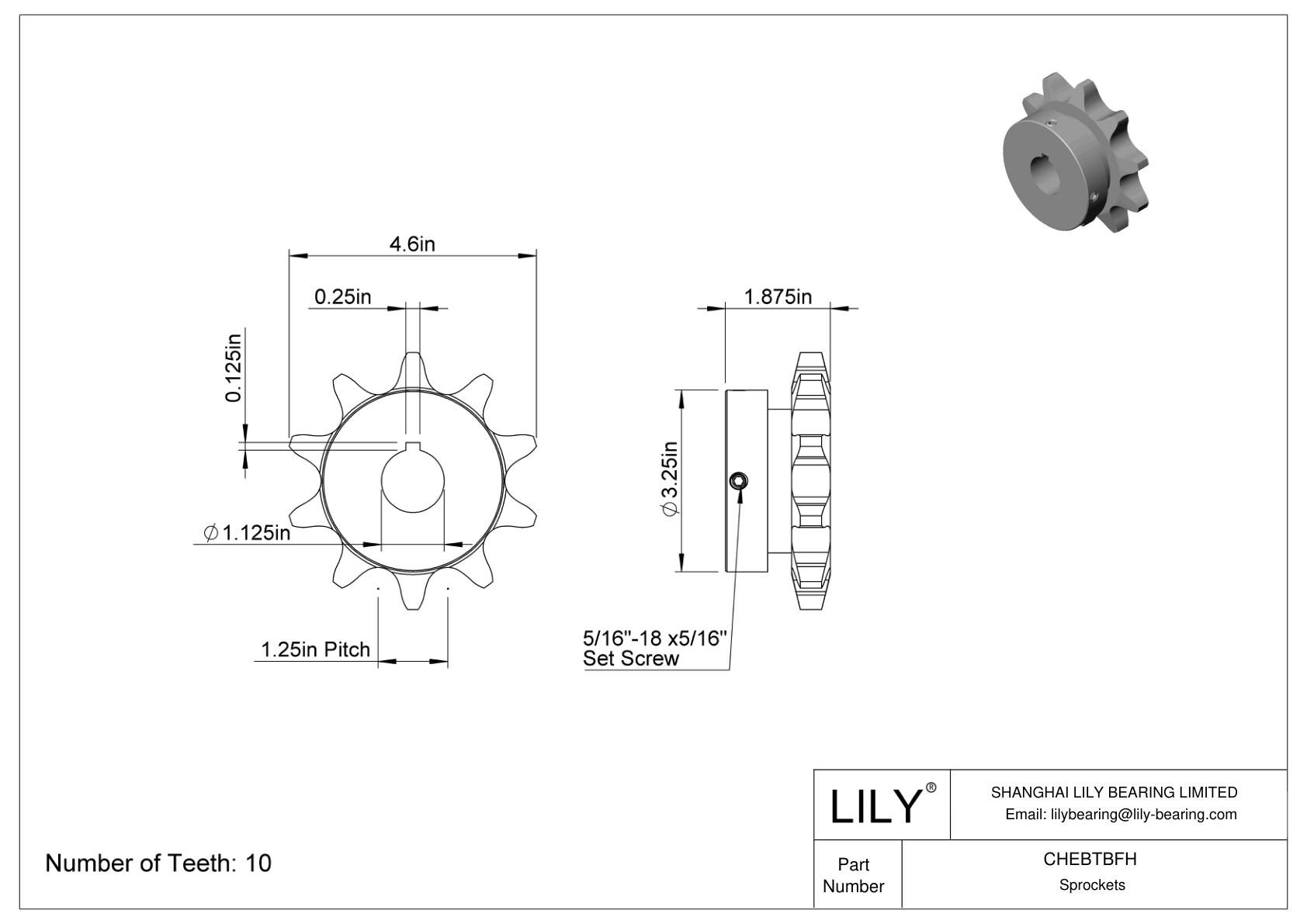 CHEBTBFH Sprockets for ANSI Roller Chain cad drawing