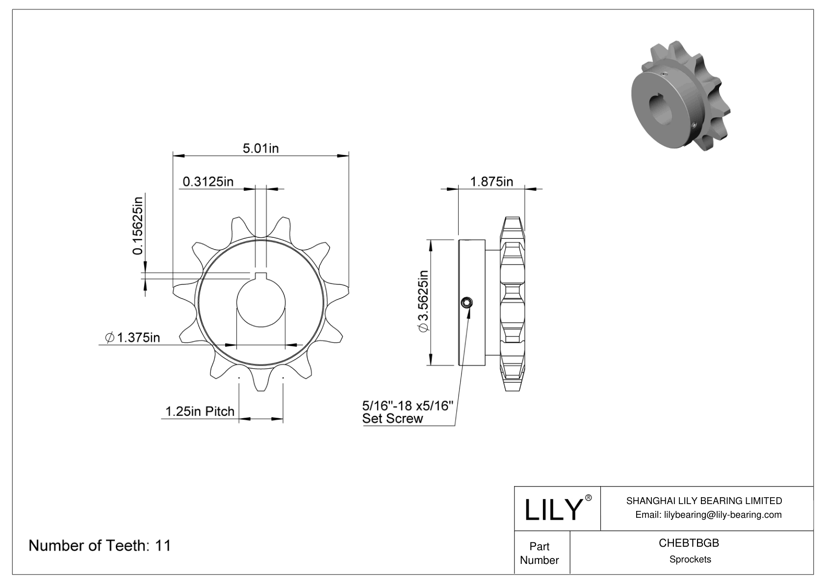 CHEBTBGB Sprockets for ANSI Roller Chain cad drawing