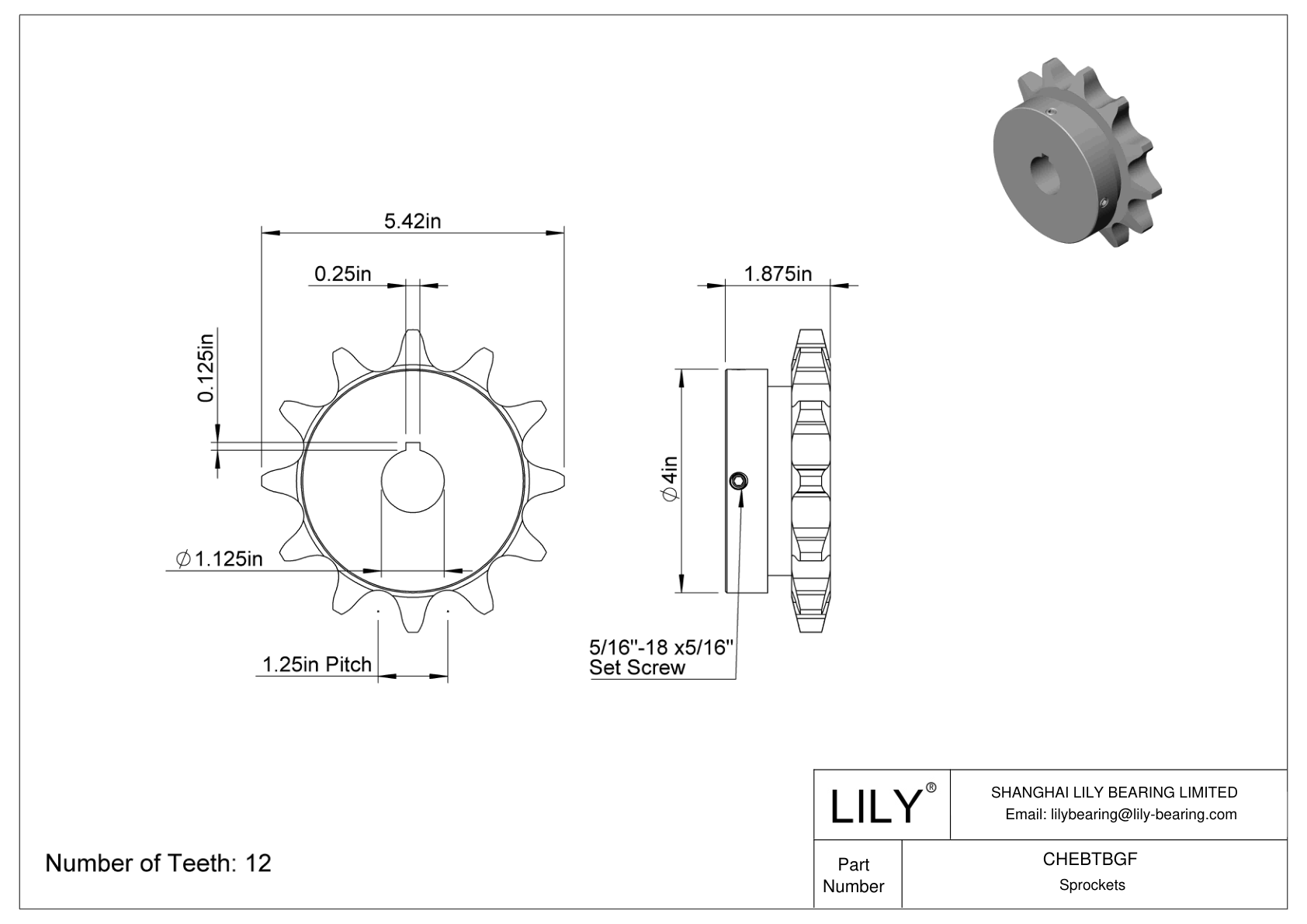 CHEBTBGF Sprockets for ANSI Roller Chain cad drawing