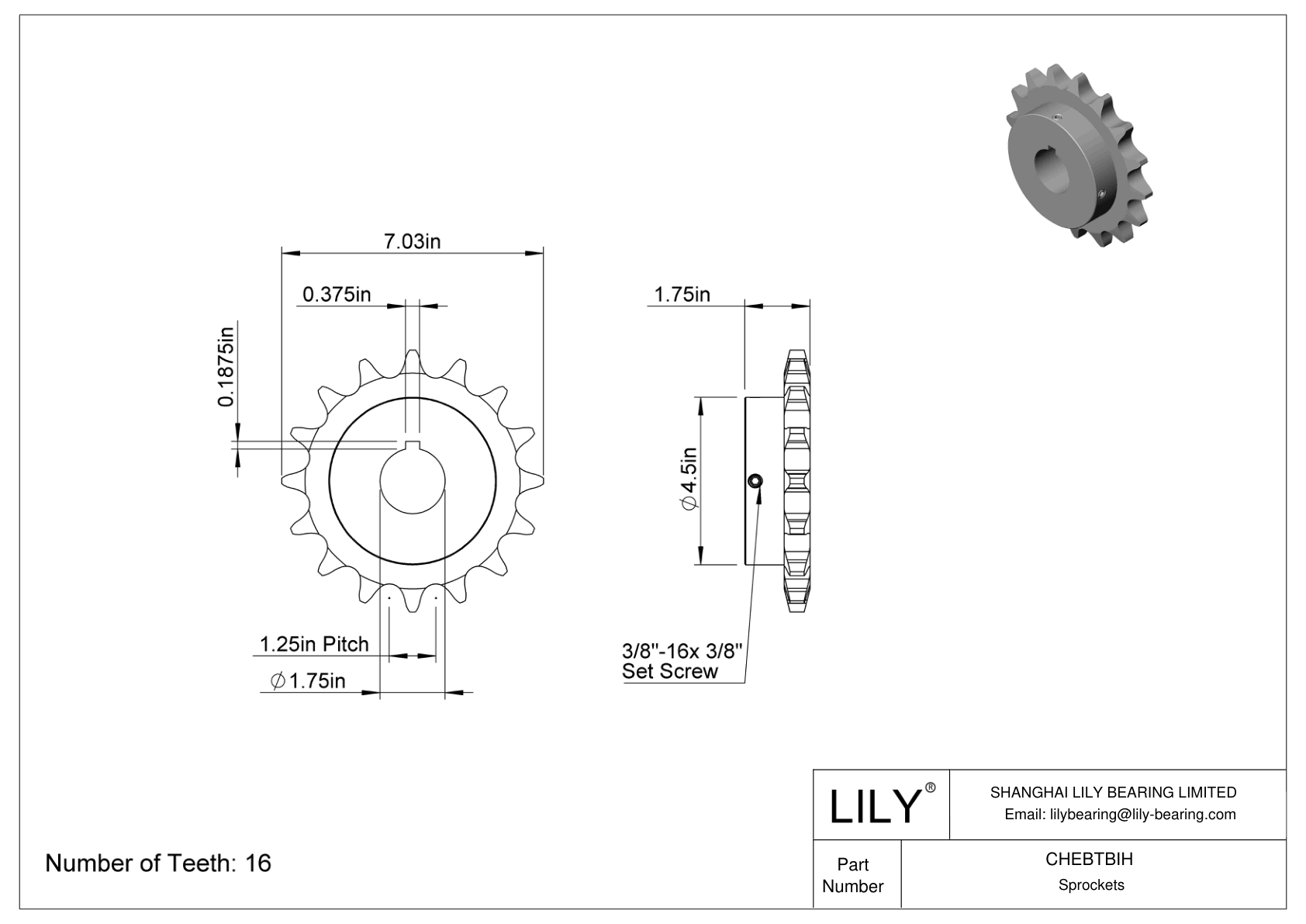 CHEBTBIH Sprockets for ANSI Roller Chain cad drawing
