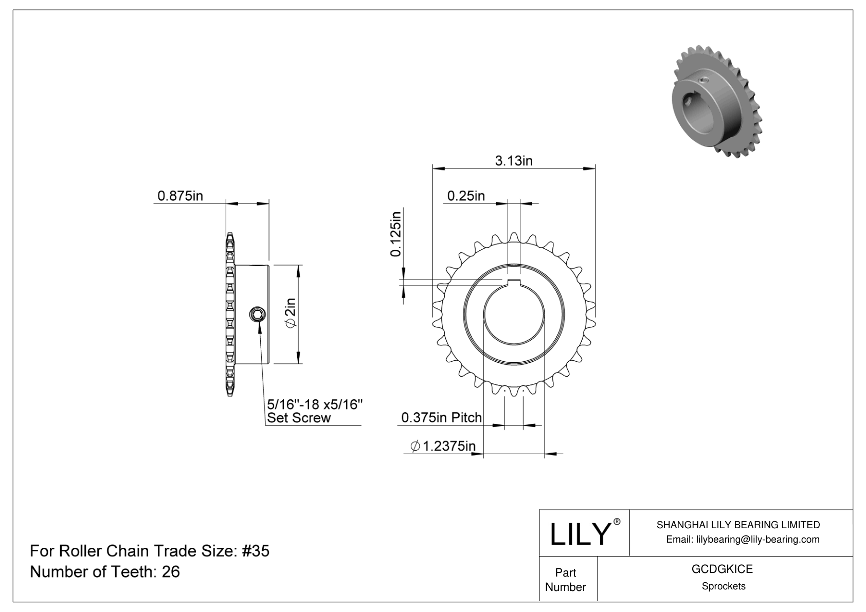 GCDGKICE Piñones para cadena de rodillos ANSI cad drawing