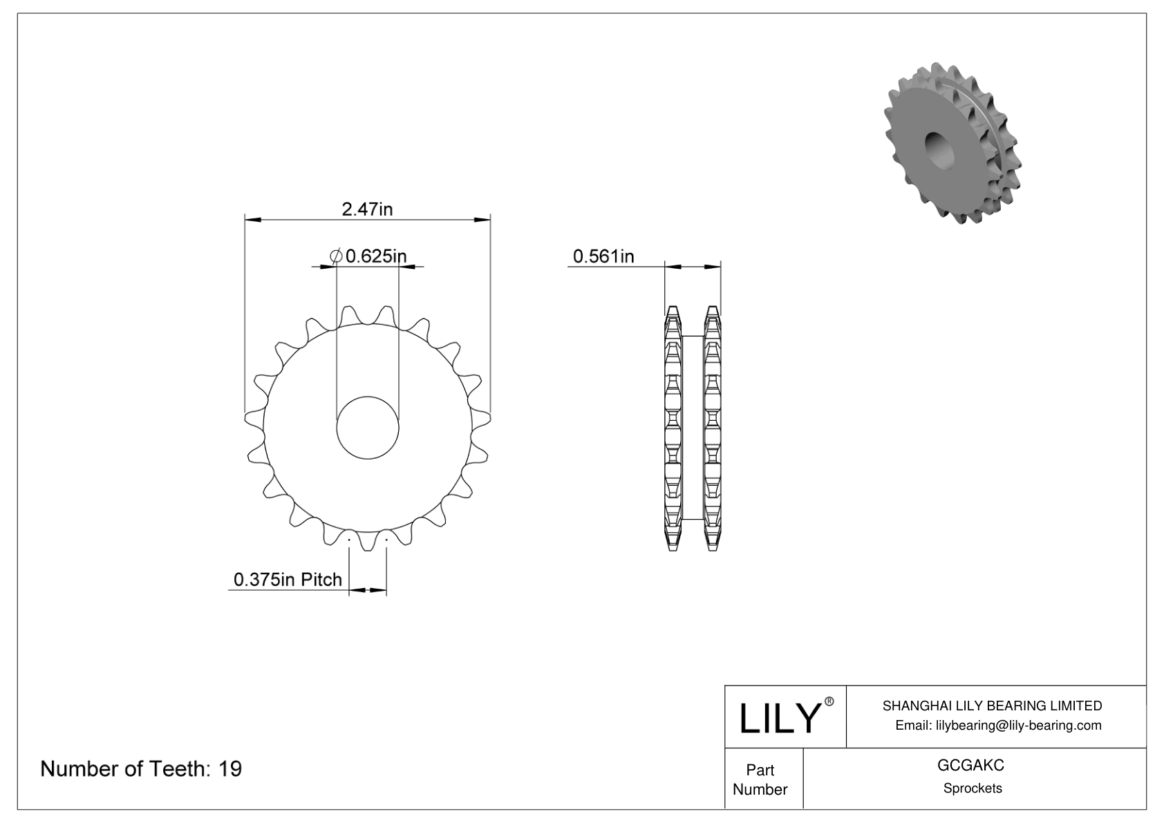 GCGAKC 用于双股 ANSI 滚子链的惰轮 cad drawing