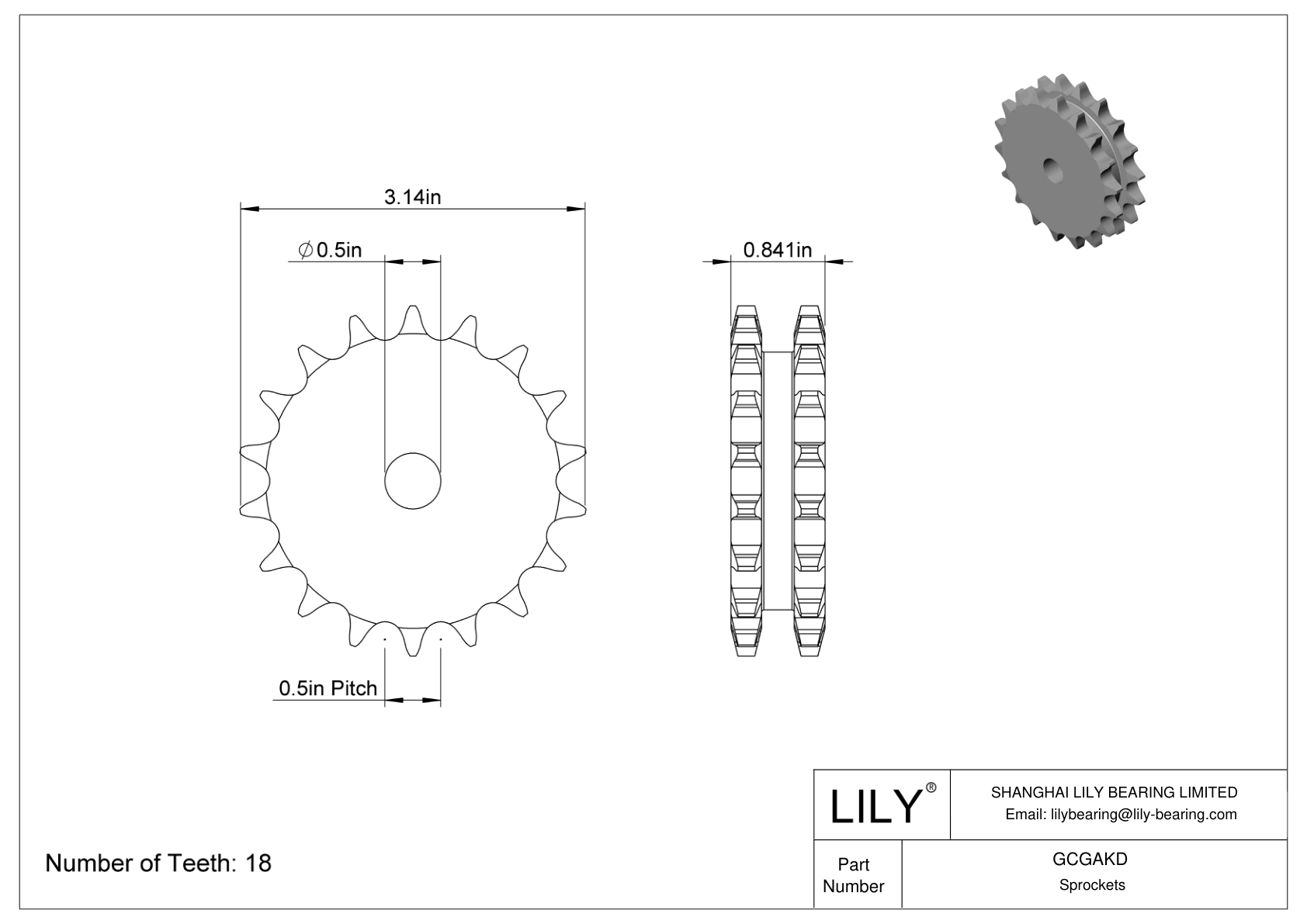 GCGAKD 用于双股 ANSI 滚子链的惰轮 cad drawing