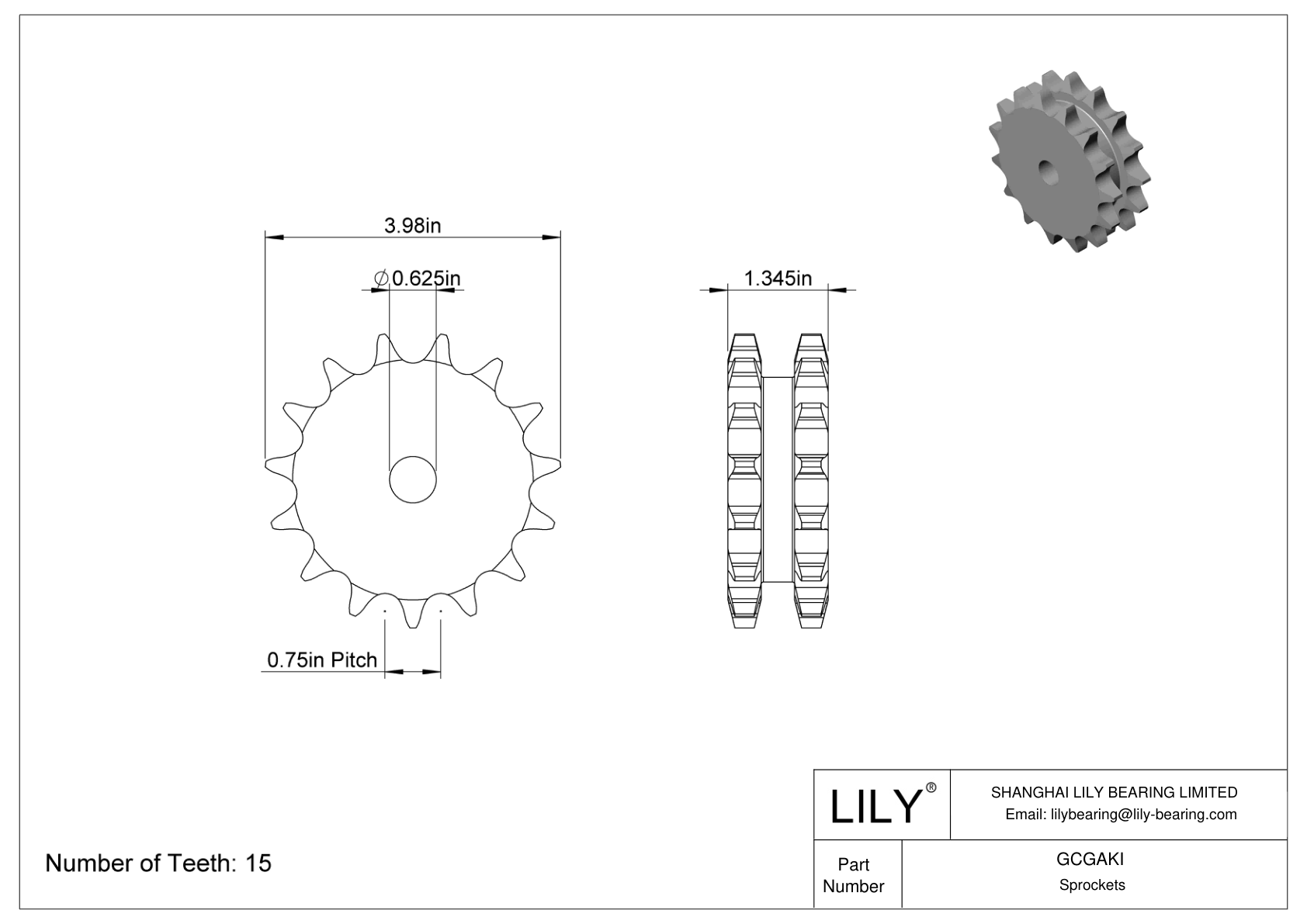 GCGAKI 用于双股 ANSI 滚子链的惰轮 cad drawing