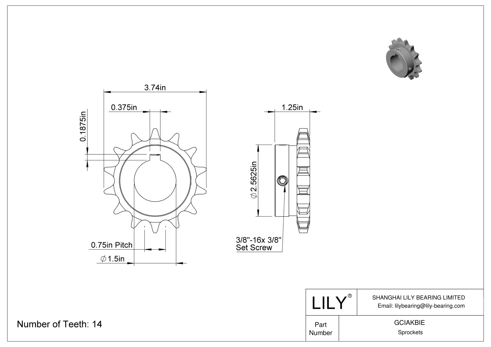 GCIAKBIE Piñones para cadena de rodillos ANSI cad drawing