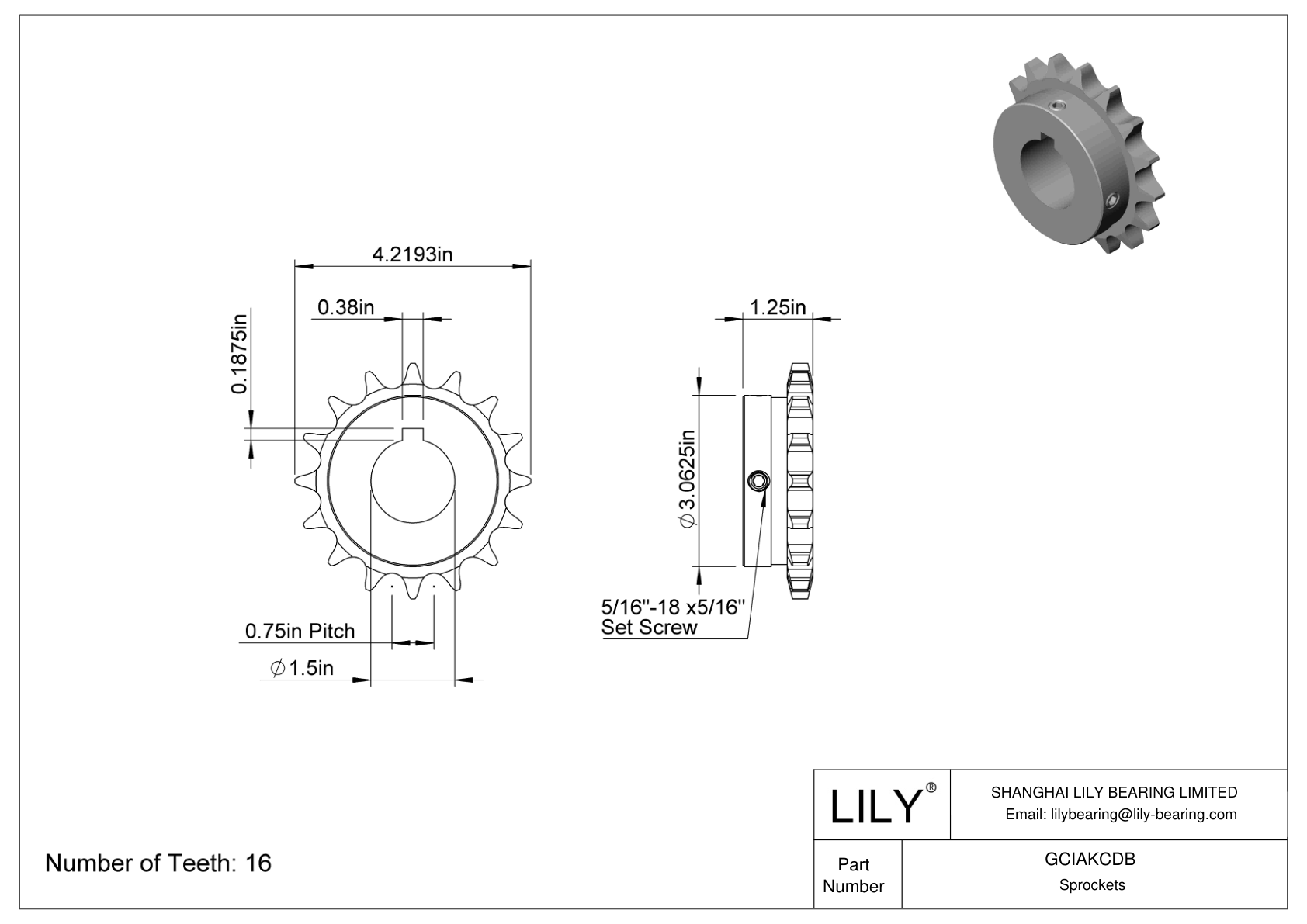 GCIAKCDB Piñones para cadena de rodillos ANSI cad drawing