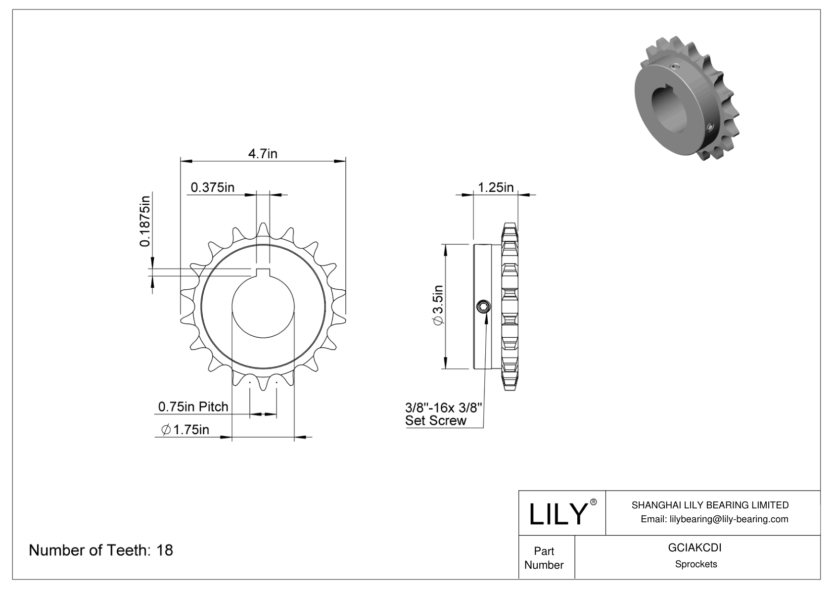 GCIAKCDI Piñones para cadena de rodillos ANSI cad drawing