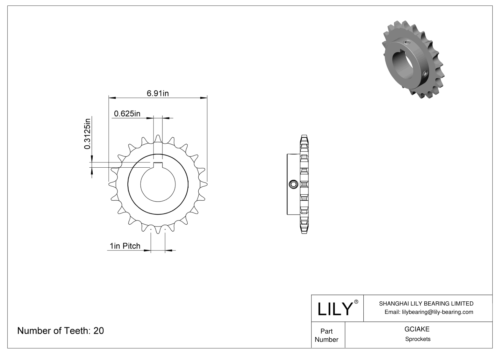 GCIAKE Sprockets for ANSI Roller Chain cad drawing