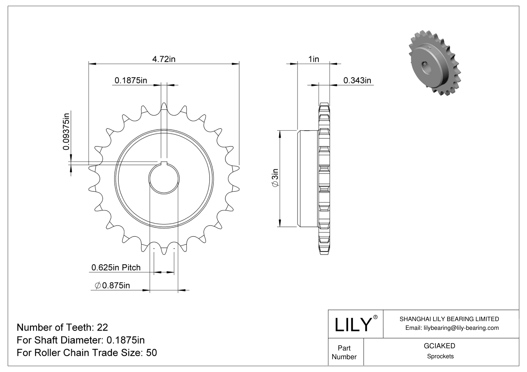 GCIAKED Piñones para cadena de rodillos ANSI cad drawing