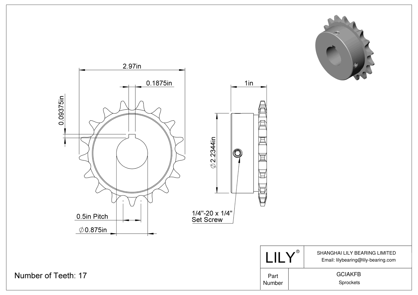 GCIAKFB Sprockets for ANSI Roller Chain cad drawing