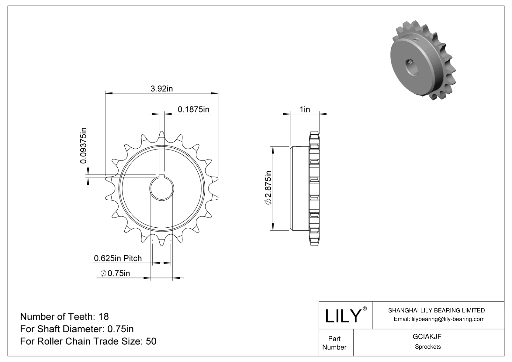 GCIAKJF Sprockets for ANSI Roller Chain cad drawing