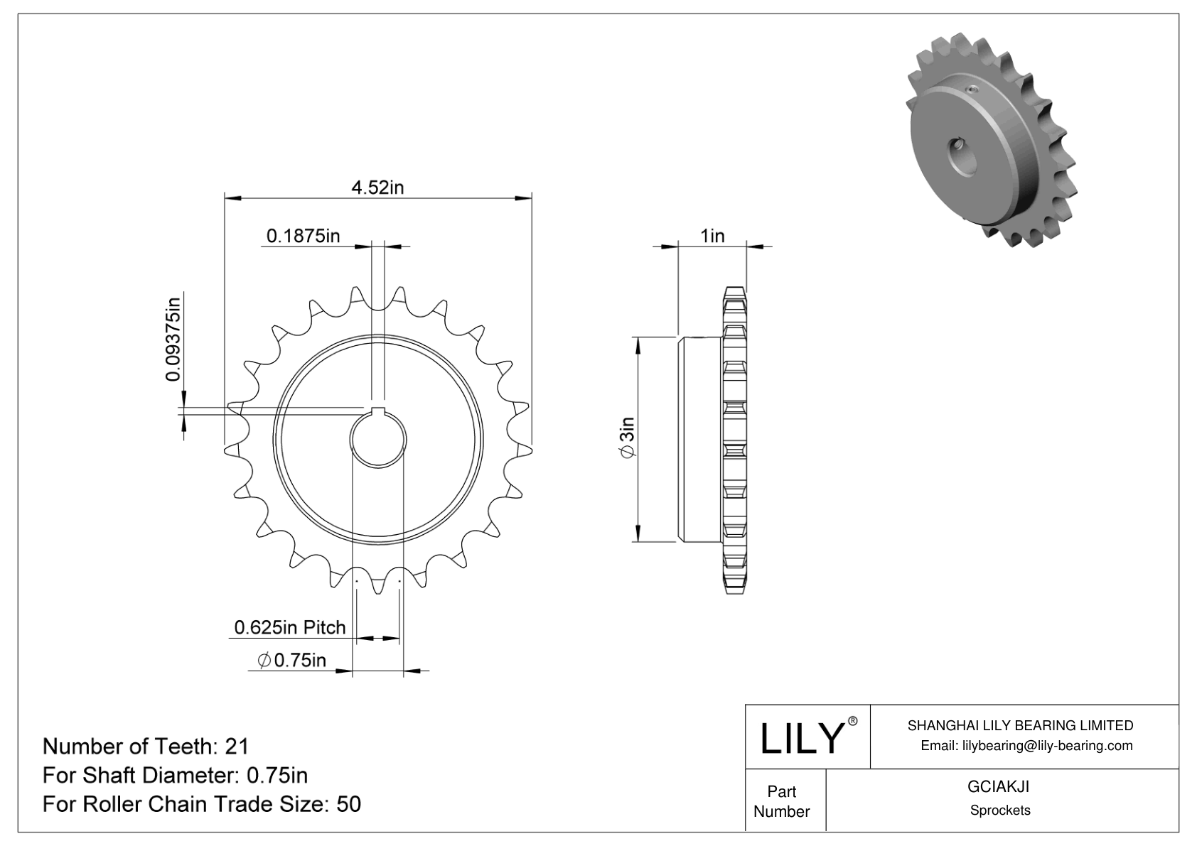 GCIAKJI Sprockets for ANSI Roller Chain cad drawing