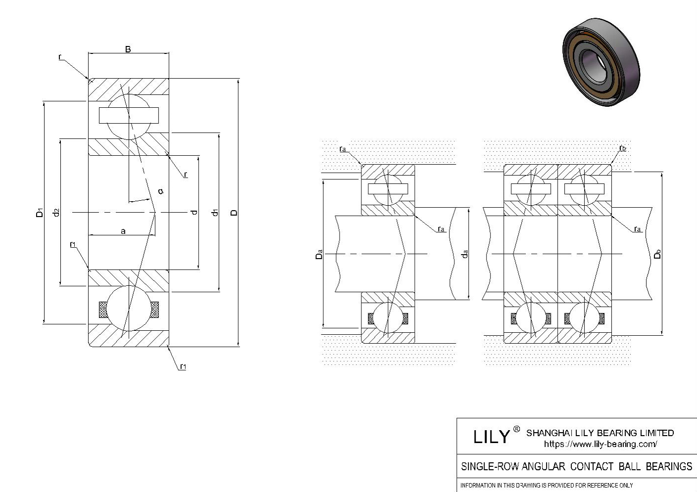 SS7006 2RS Rodamientos de bolas de contacto angular de acero inoxidable de una hilera cad drawing