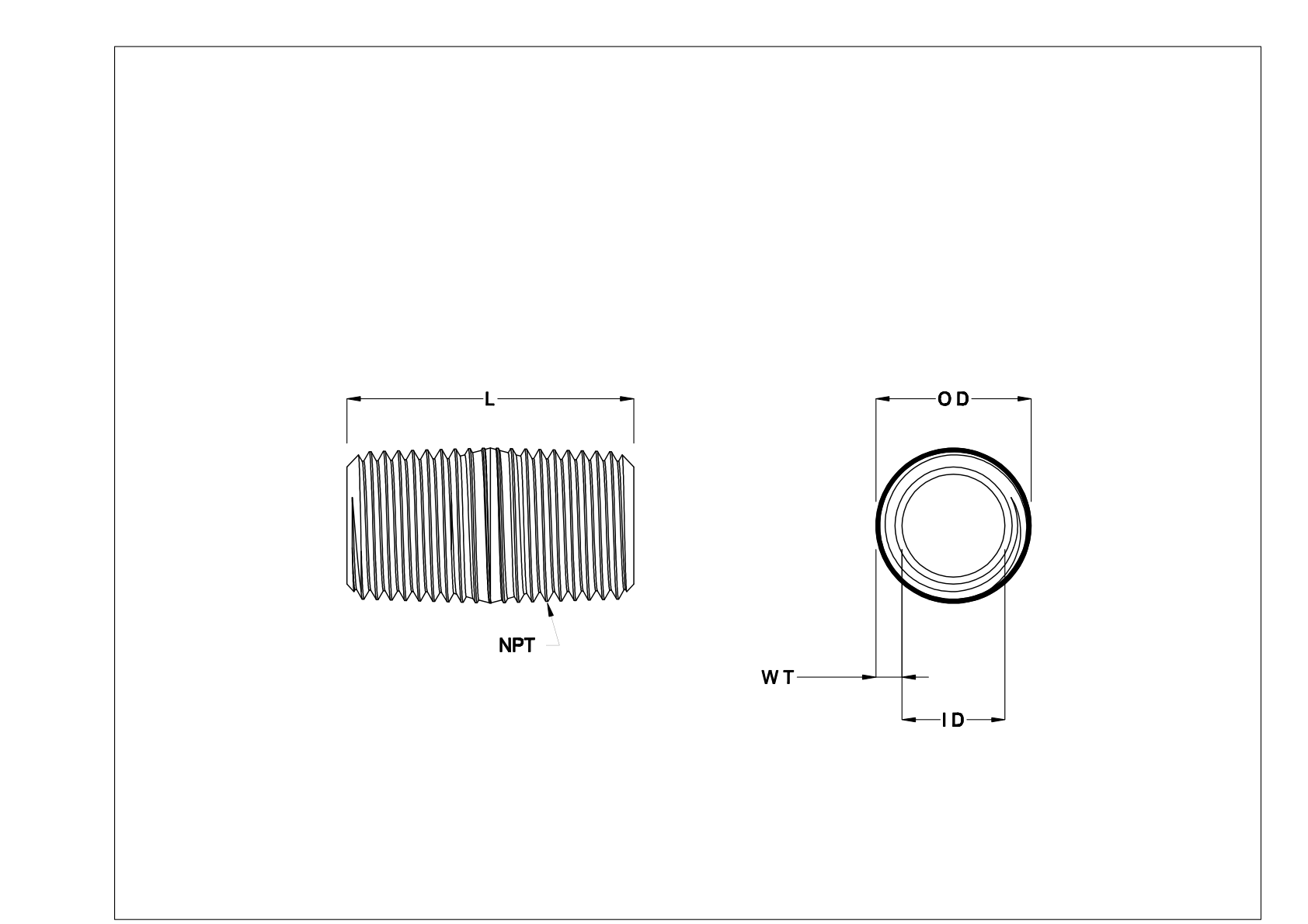 BEEDNBBB Espigas roscadas de acero inoxidable de pared estándar y tubo con sellador cad drawing