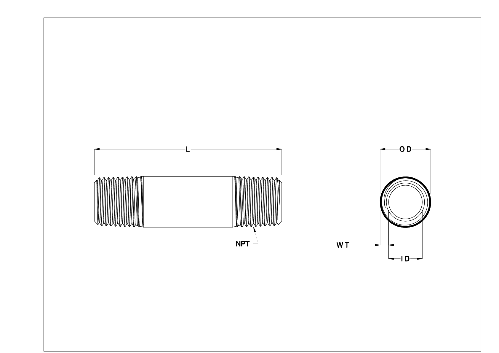 BEEDNBDJ Standard-Wall Stainless Steel Threaded Pipe Nipples and Pipe with Sealant cad drawing