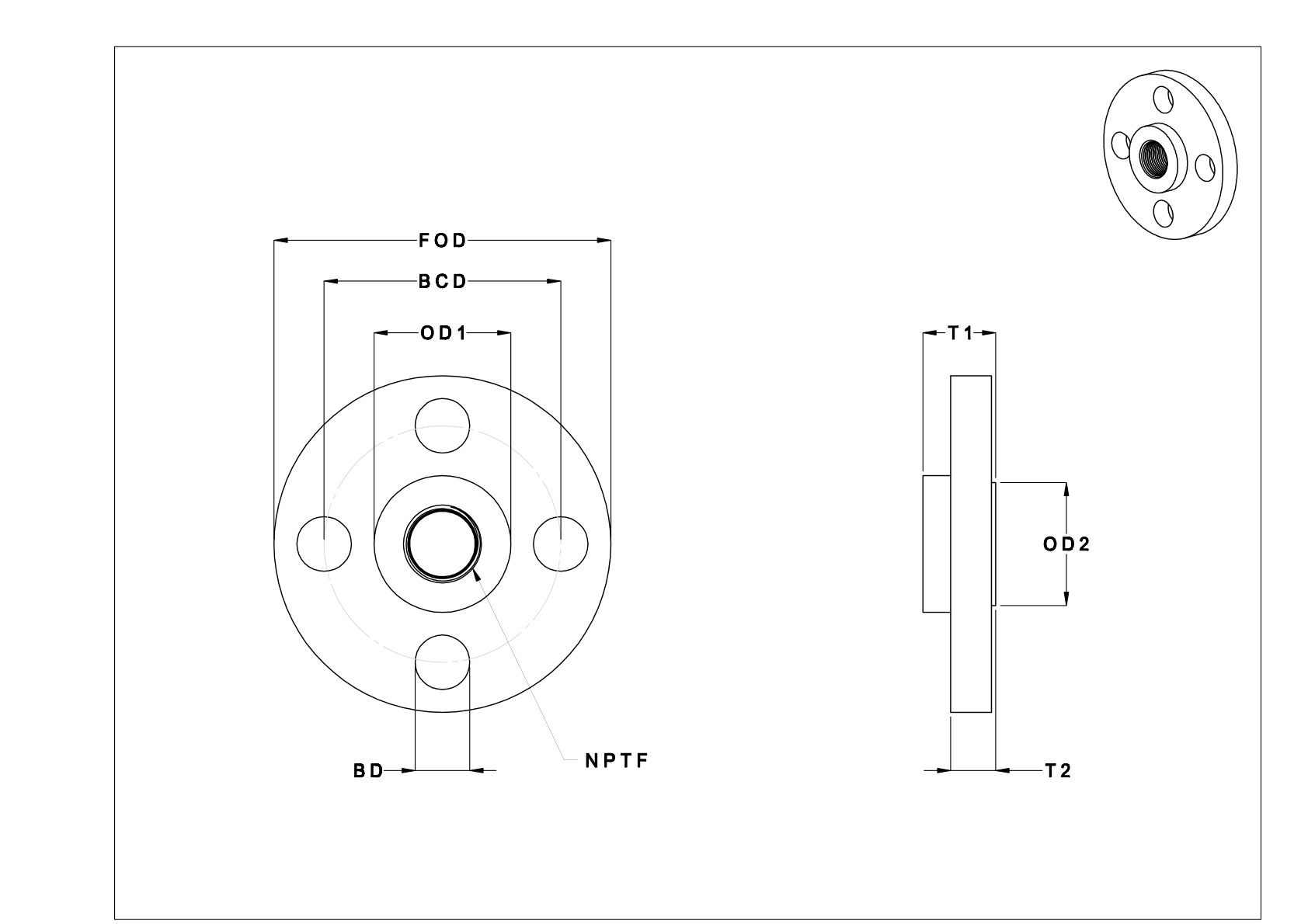 BHDDNBD Bridas roscadas de acero galvanizado para tubos de media presión cad drawing