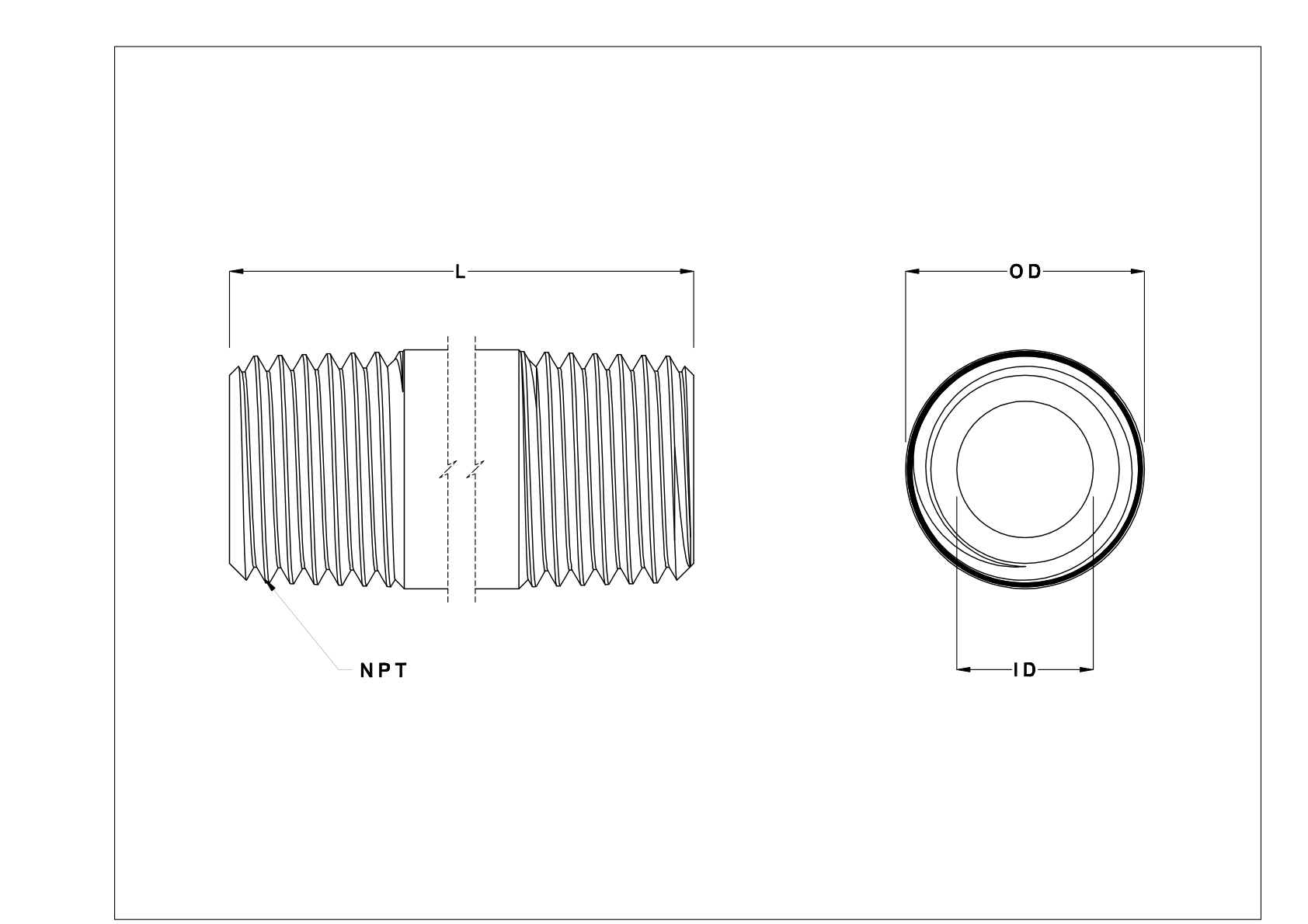 BIGHNHG Thick-Wall Galvanized Iron and Steel Threaded Pipe Nipples and Pipe cad drawing