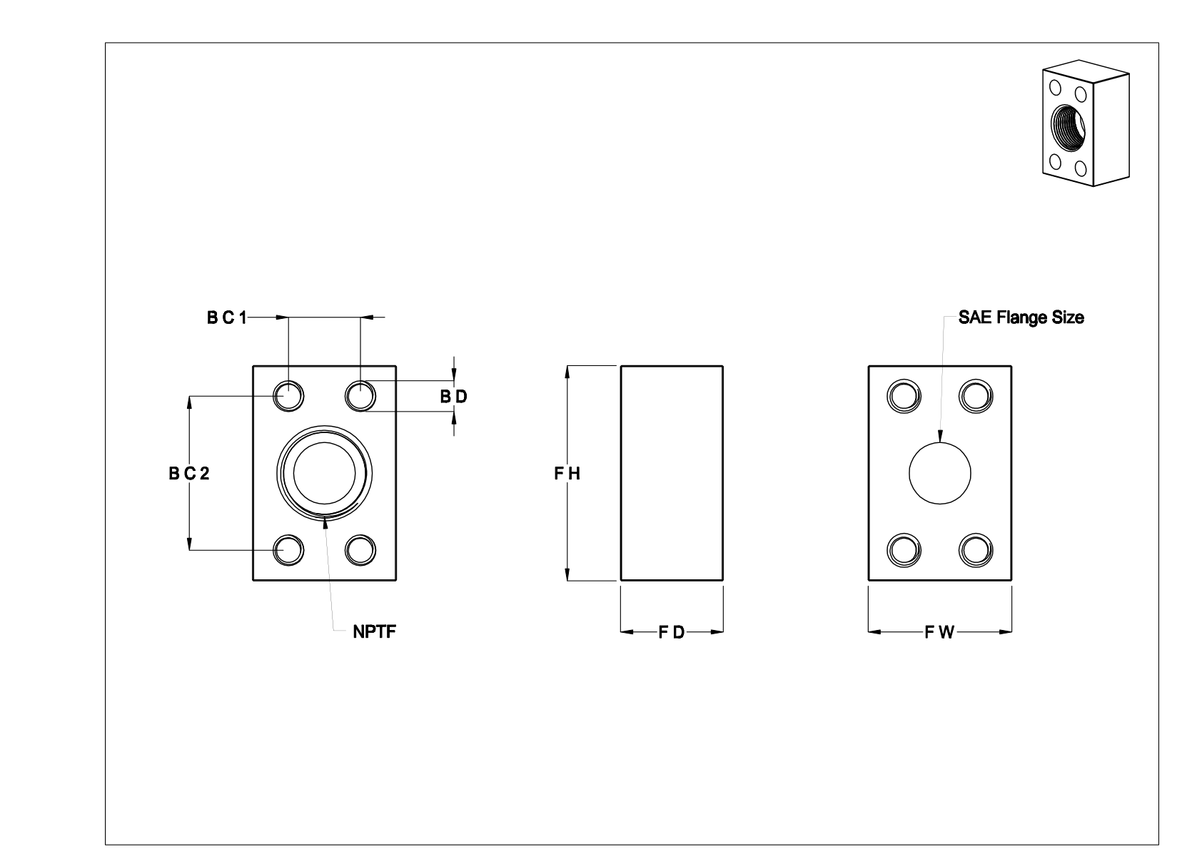 CBCFNBC Bridas de tubo SAE roscadas de acero de alta presión cad drawing