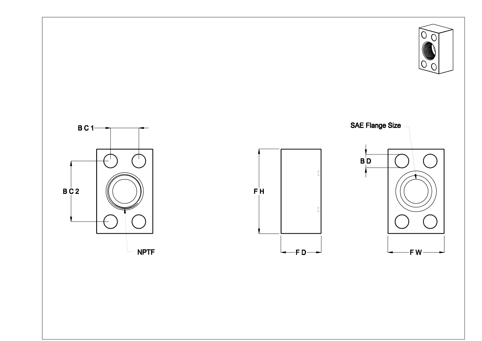 CBCFNBE Bridas de tubo SAE roscadas de acero de alta presión cad drawing