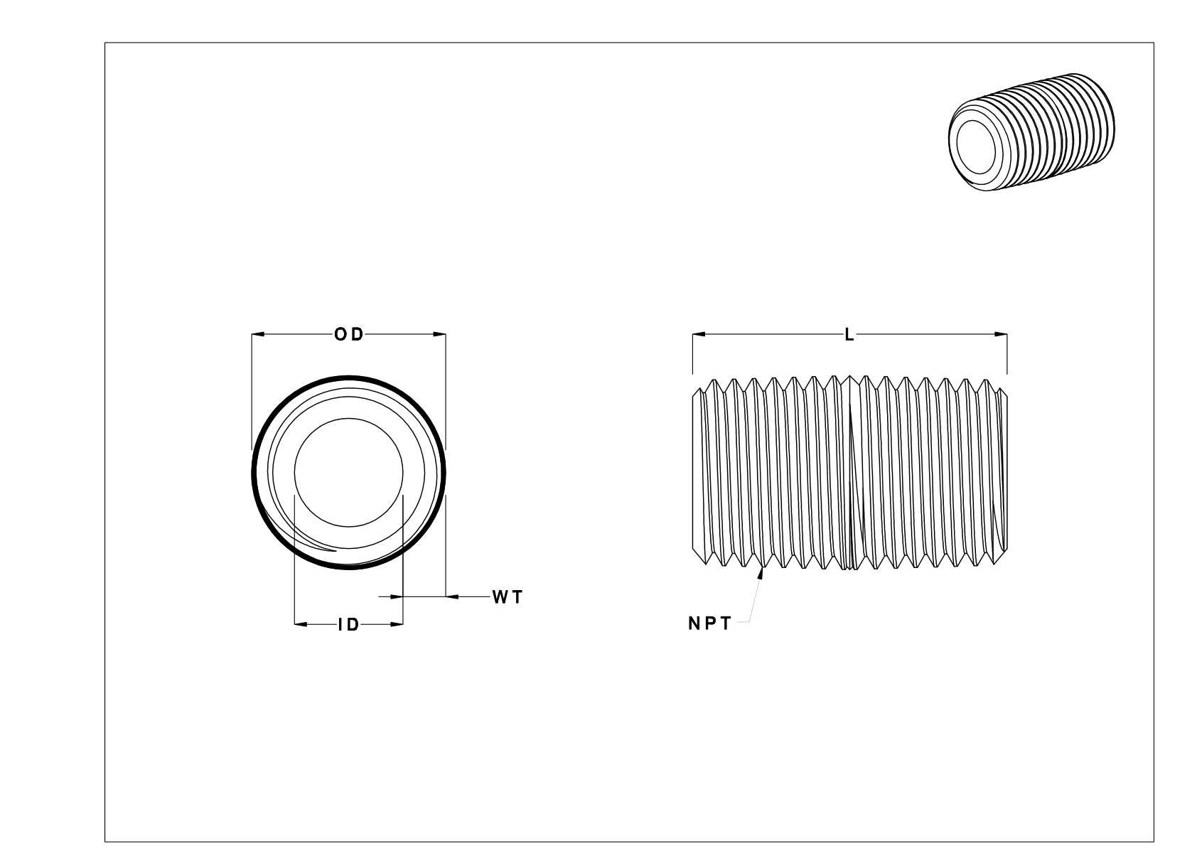 CBFFKDB Espigas y tubos roscados de aluminio de pared gruesa cad drawing