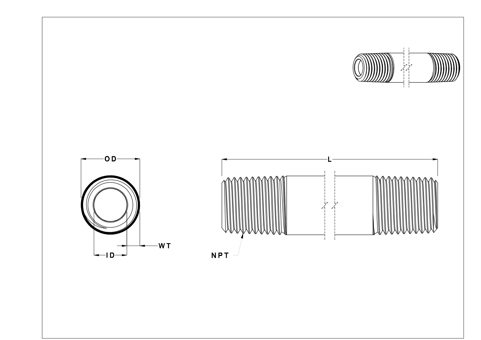 CBFFKDF Thick-Wall Aluminum Threaded Pipe Nipples and Pipe cad drawing