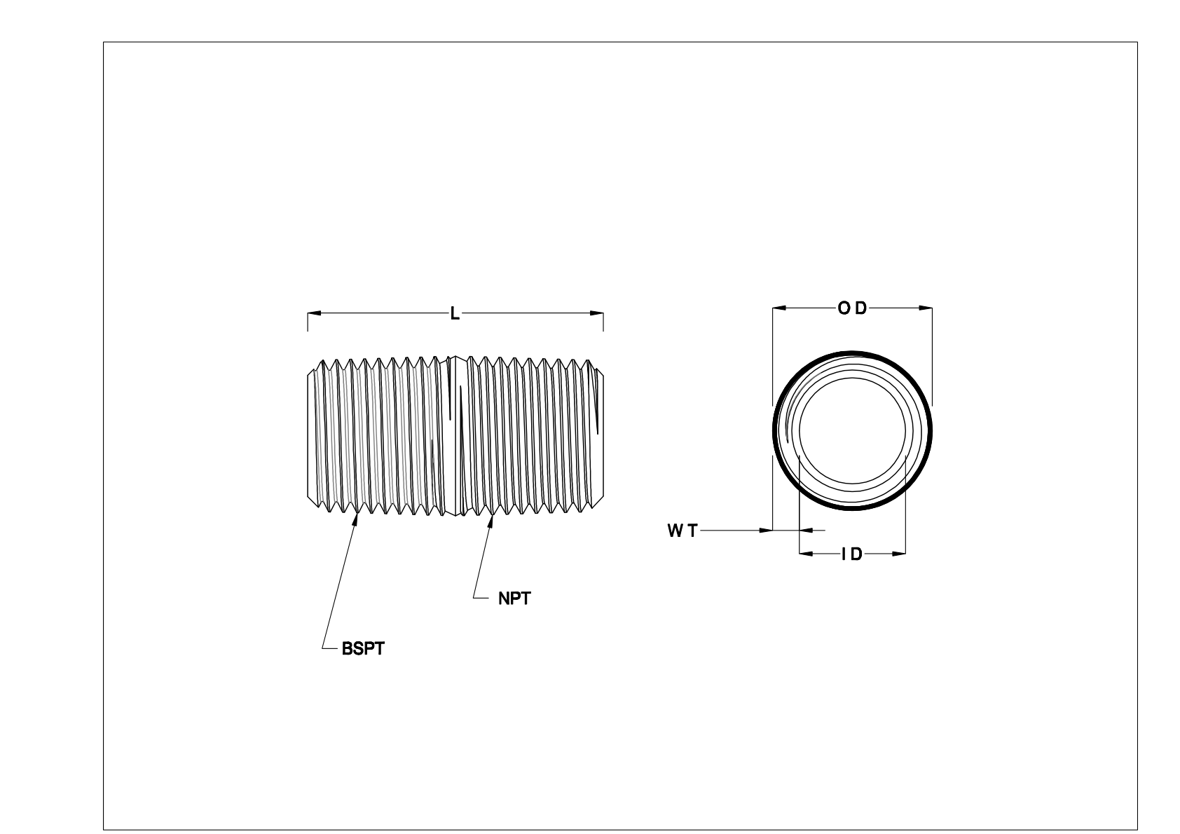 CECHKBFB 标准壁不锈钢螺纹管接头和管道 cad drawing