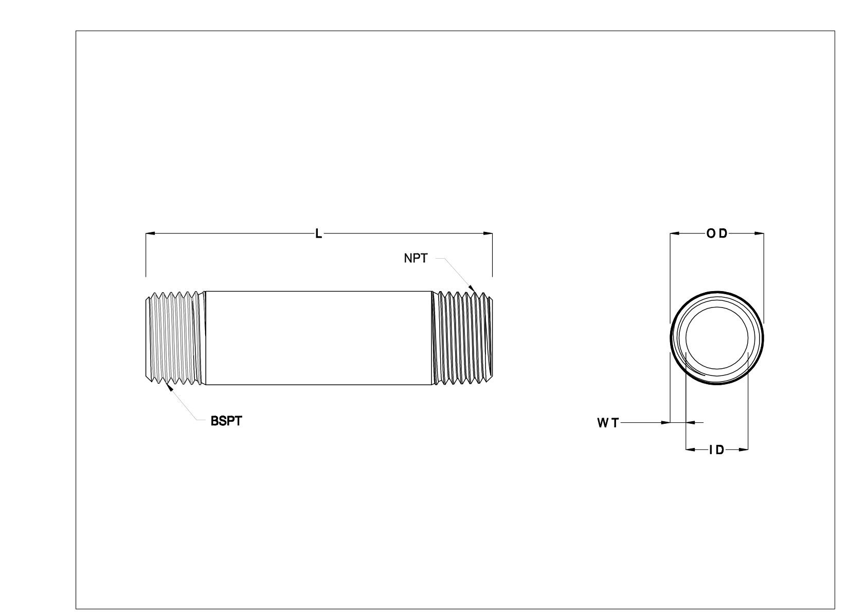 CECHKBEC Standard-Wall Stainless Steel Threaded Pipe Nipples and Pipe cad drawing