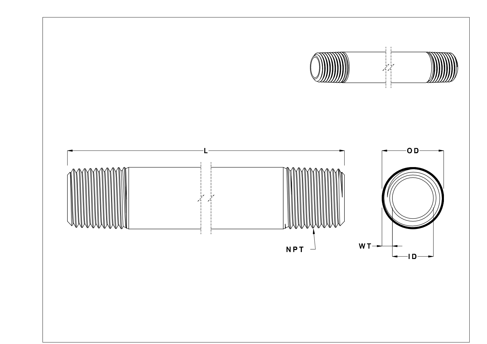 CHCJKBBF Espigas roscadas de latón de pared estándar y tubo con sellador cad drawing