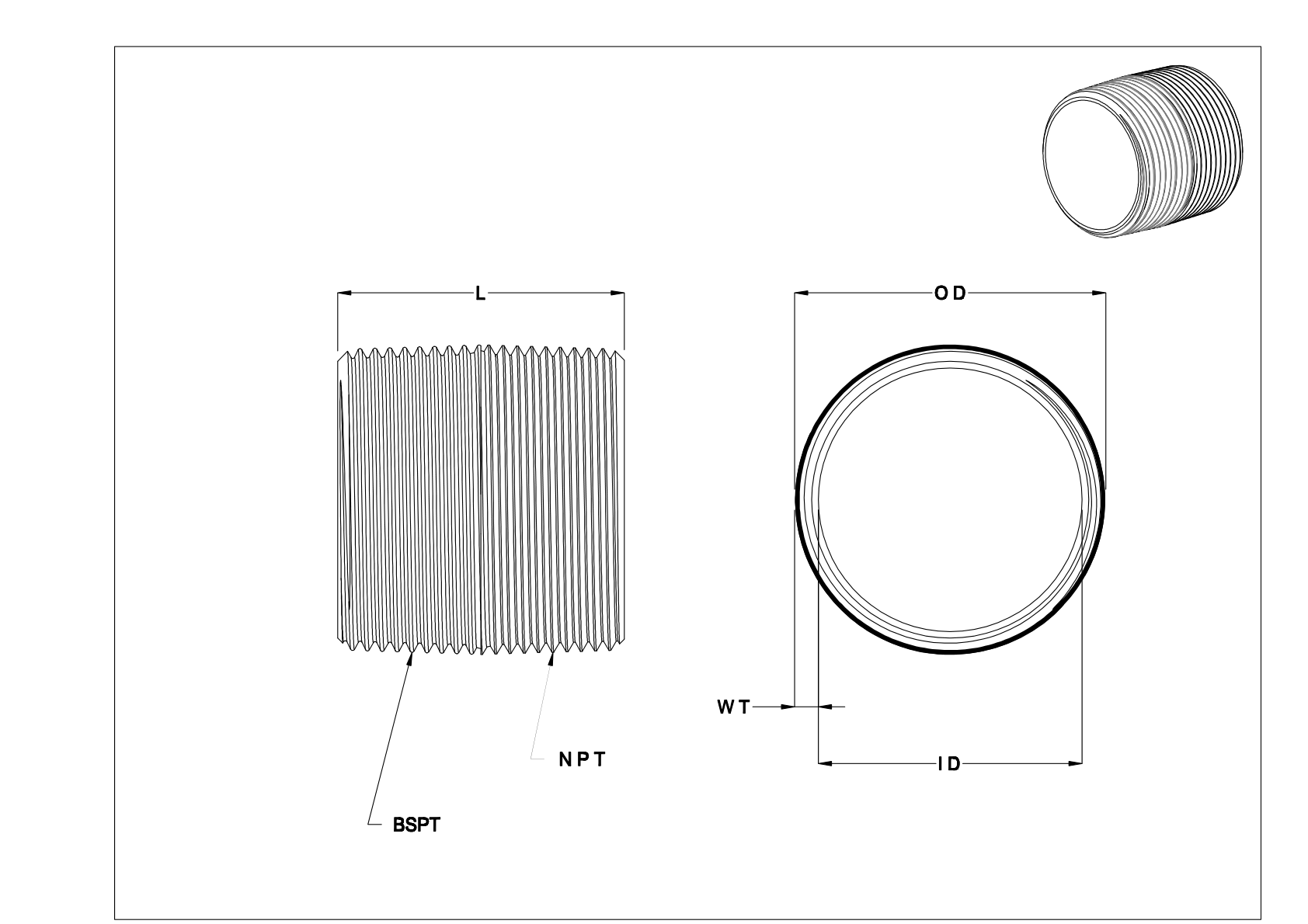 CHEEKDD Espigas y tubos roscados de aluminio de pared estándar cad drawing