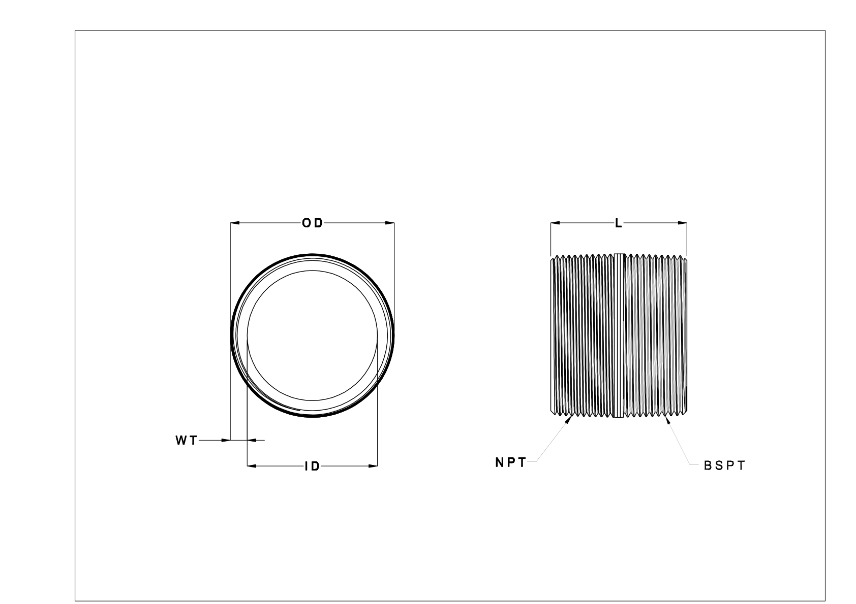 EAHDNBFG Espigas y tubos roscados de acero de pared gruesa cad drawing