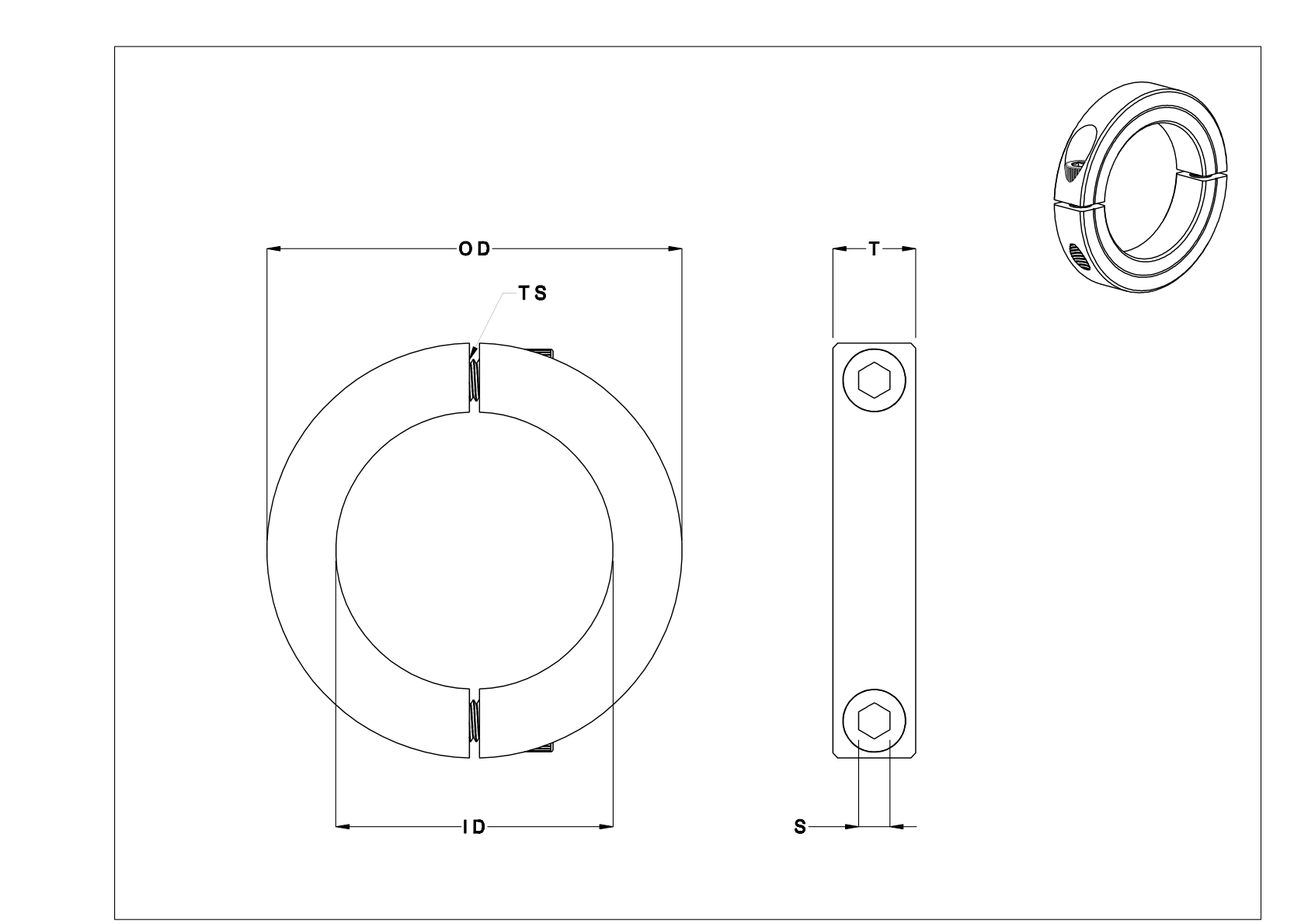 EBCENBG Stainless Steel Clamping Two-Piece Pipe Collars cad drawing