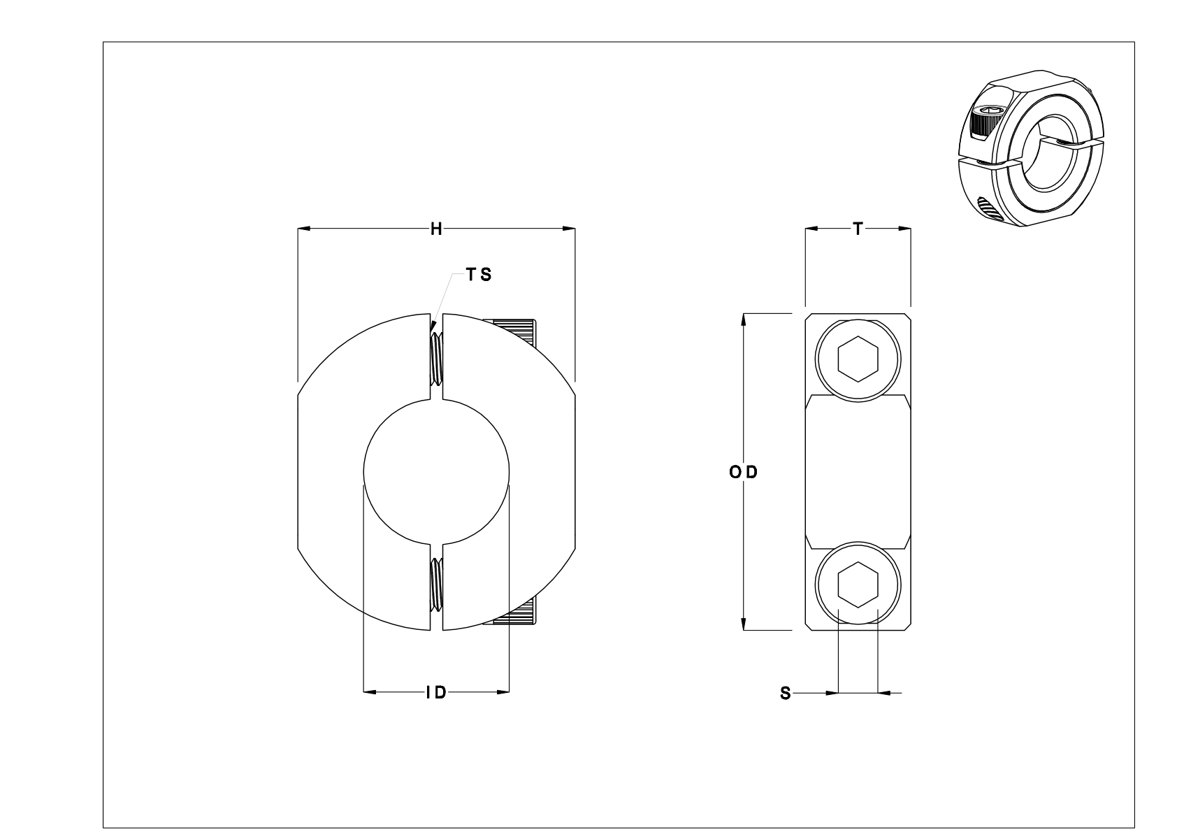 EBCHNBE Steel Clamping Two-Piece Pipe Collars with Wrench Flats cad drawing