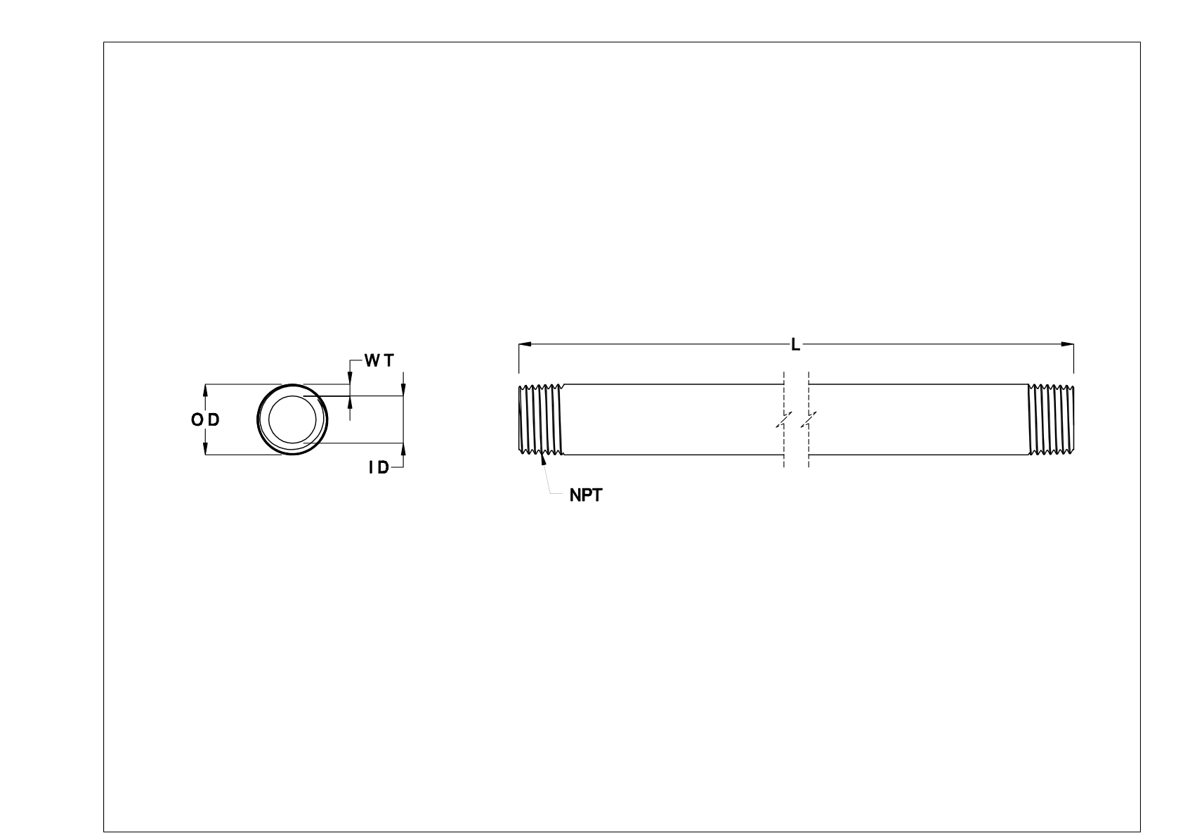 EEFHKBBB Standard-Wall Steel Threaded Pipe Nipples and Pipe cad drawing