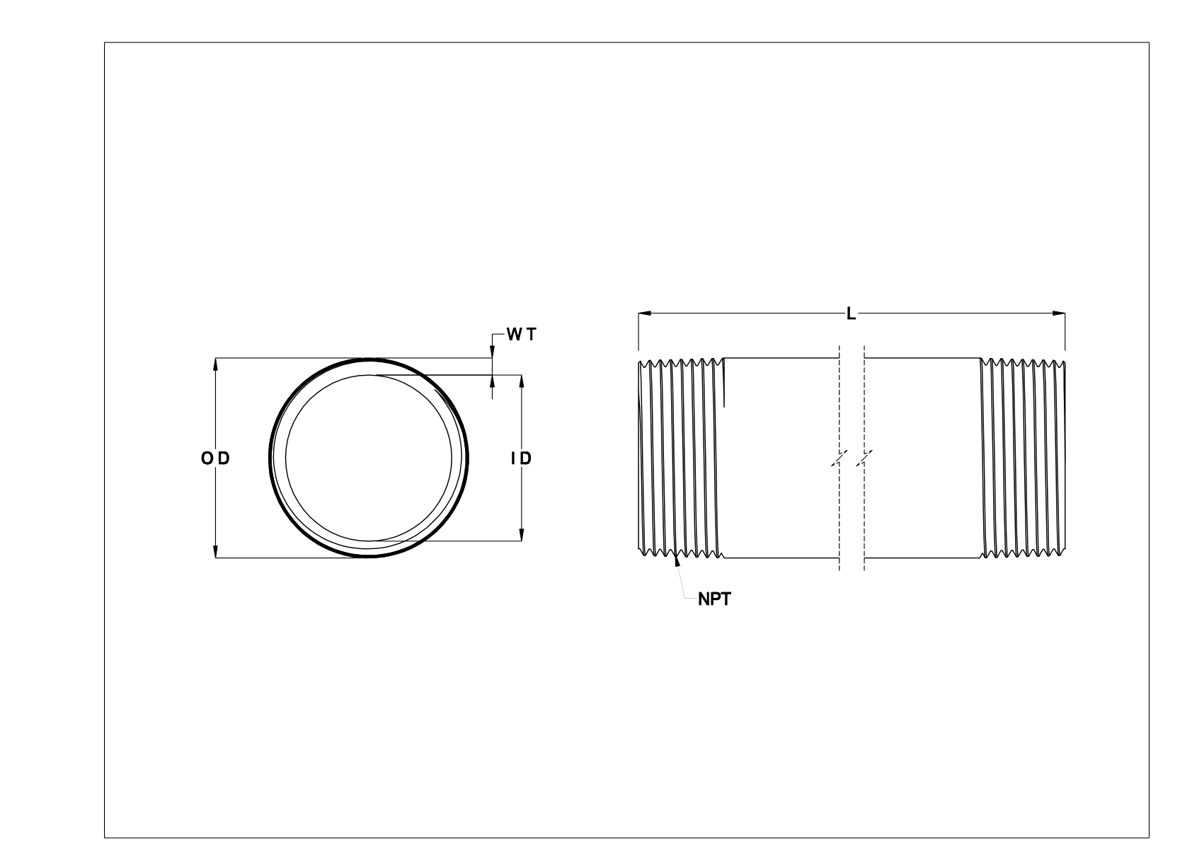 EEGBFKBDH Standard-Wall Steel Threaded Pipe Nipples and Pipe cad drawing